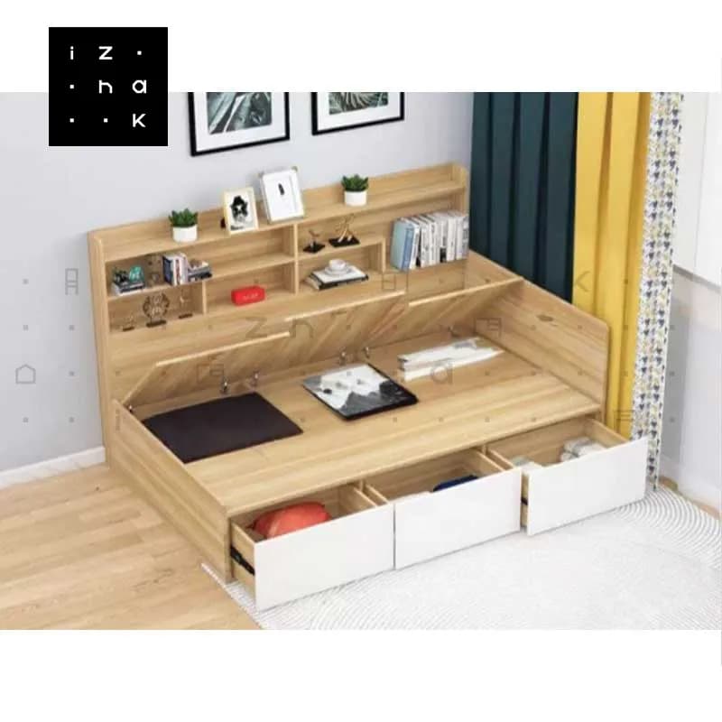 تخت خواب یکنفره کتابخانه دار ام دی اف مدل الیکا