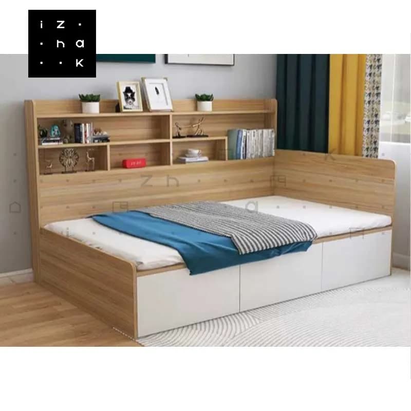 تخت خواب یکنفره کتابخانه دار ام دی اف مدل الیکا