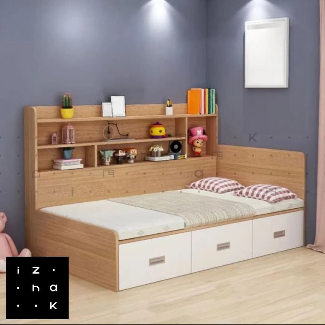 تخت خواب یکنفره کتابخانه دار ام دی اف مدل الیکا
