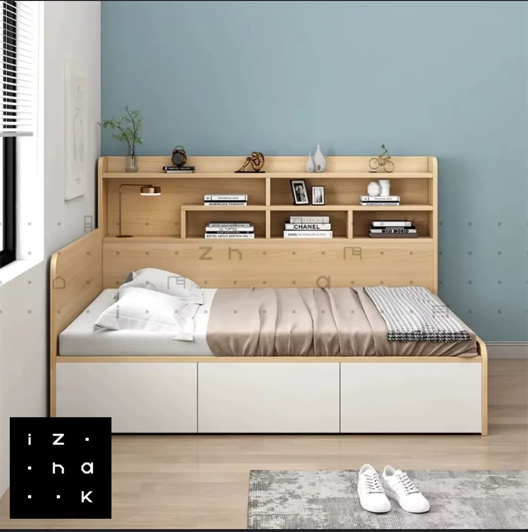 تخت خواب یکنفره کتابخانه دار ام دی اف مدل الیکا