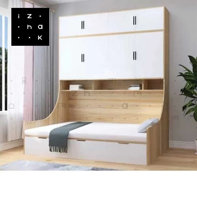 تخت خواب یکنفره کمجا کمد دار ام دی اف مدل جوان