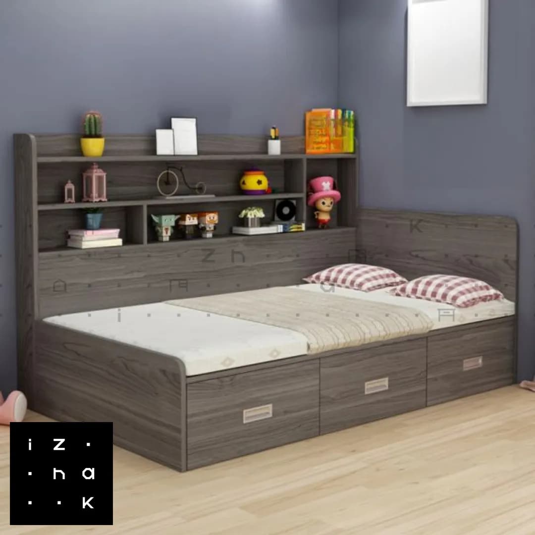 تخت خواب یکنفره کتابخانه دار ام دی اف مدل الیکا