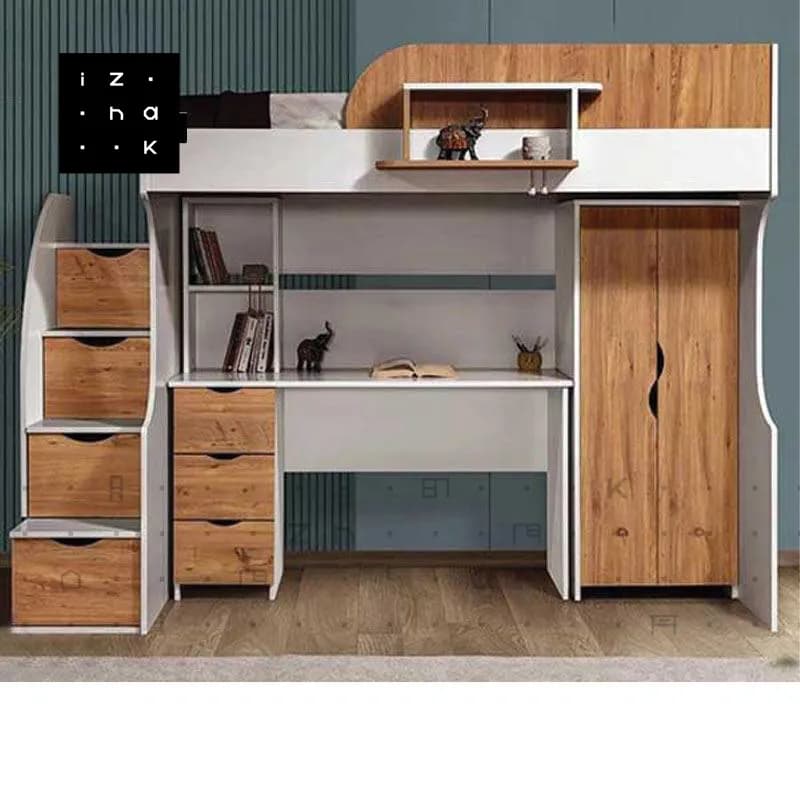 تخت خواب دو طبقه میز تحریر دار ام دی اف مدل آروان