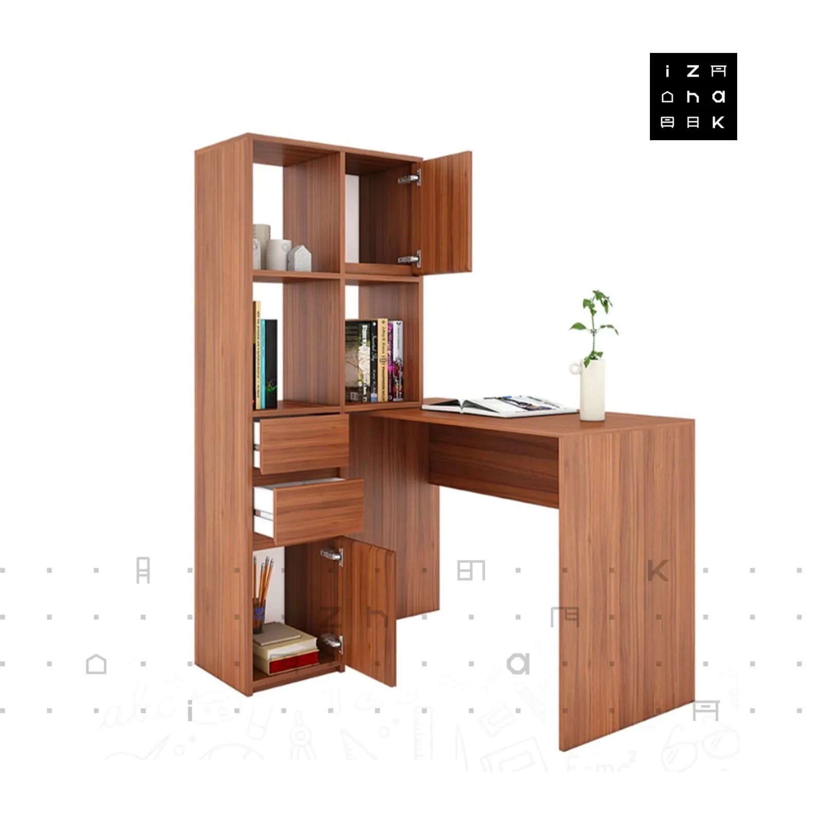 کتابخانه ام دی اف میز تحریر دار مدل میثاق