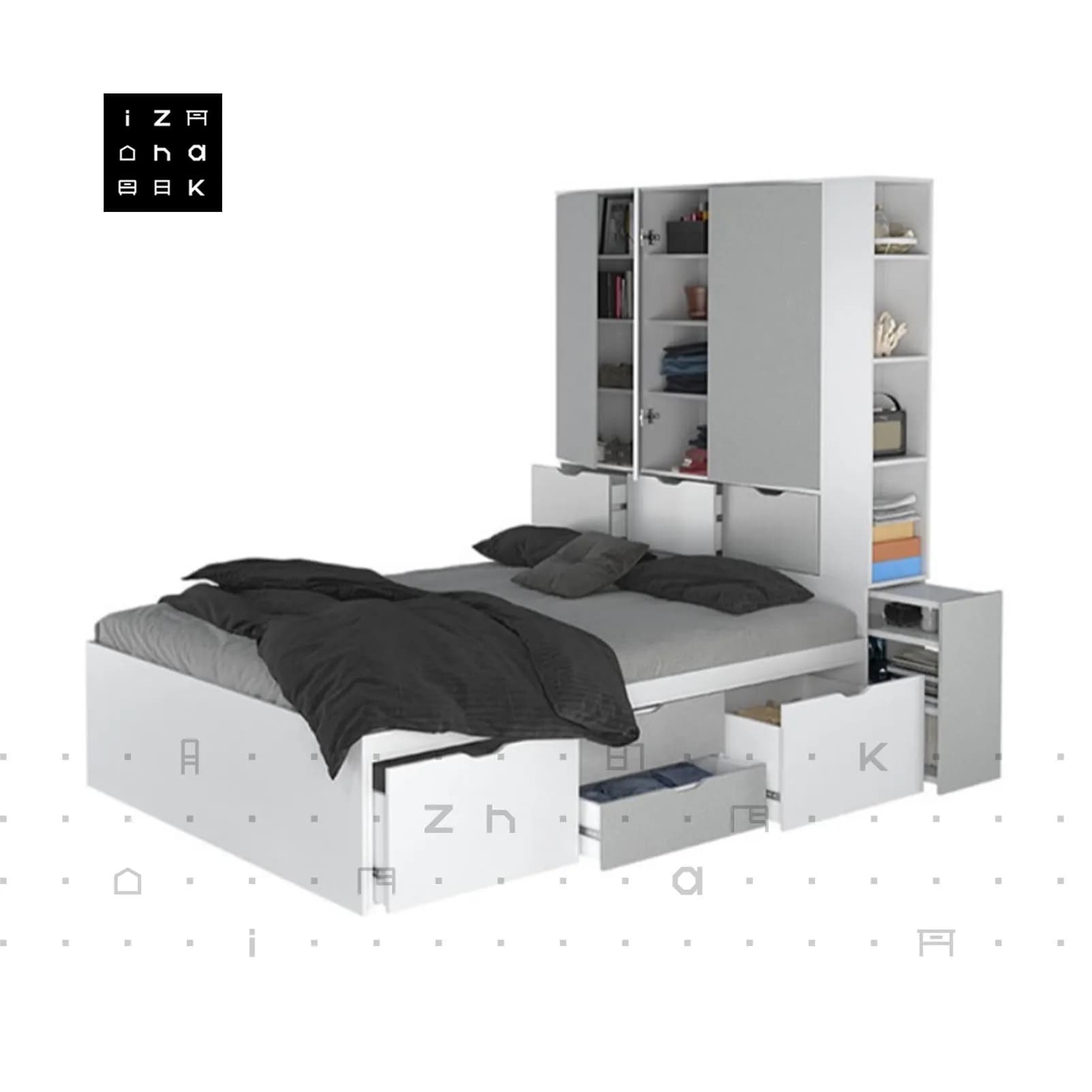 تخت خواب دو نفره کمد دار ام دی اف مدل پارسا