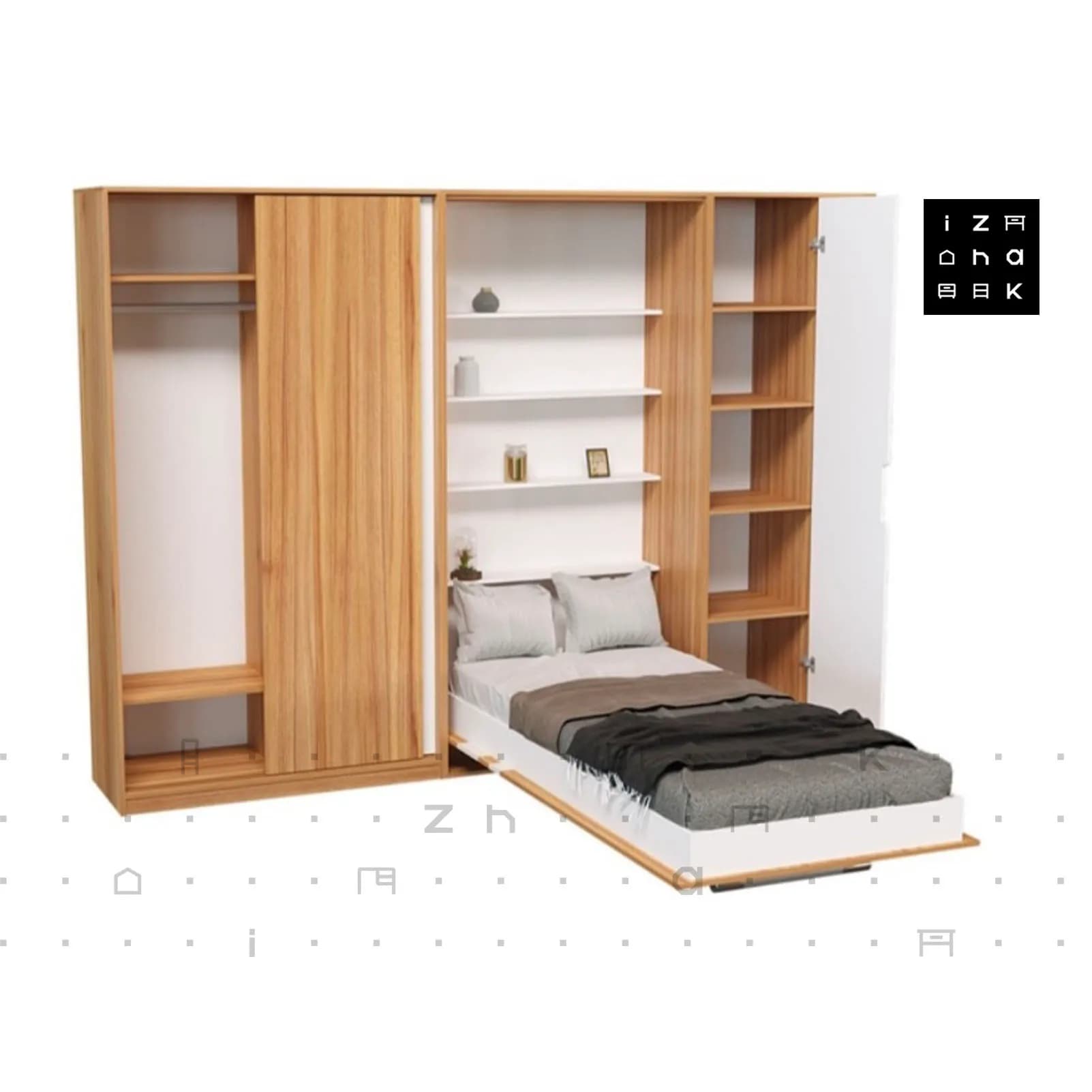 تخت خواب یک نفره کمجا تاشو کمدی ام دی اف مدل روچی