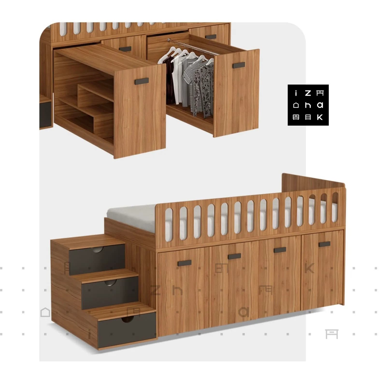 تخت خواب یک نفره میز تحریر دار ام دی اف مدل هرمس