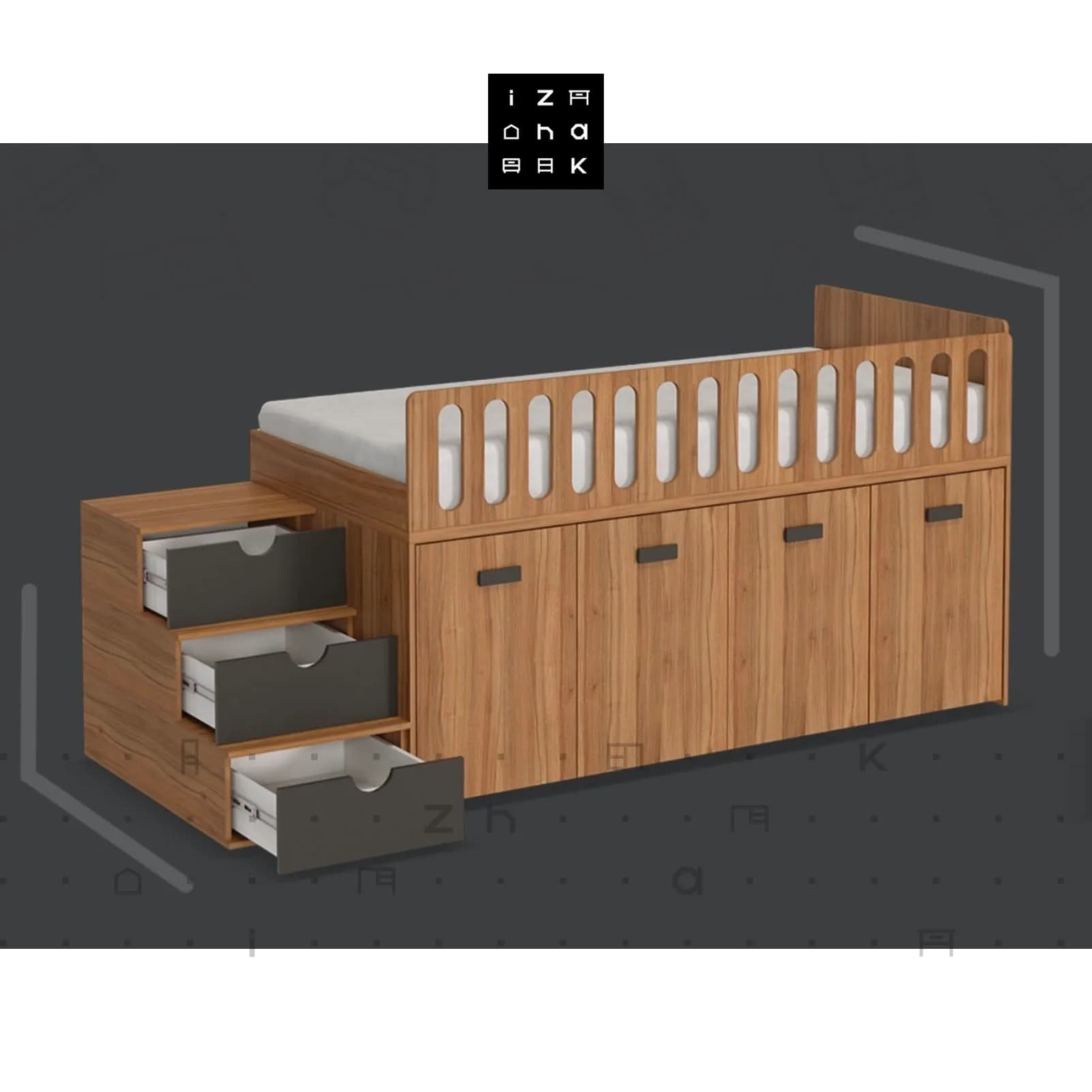 تخت خواب یک نفره میز تحریر دار ام دی اف مدل هرمس