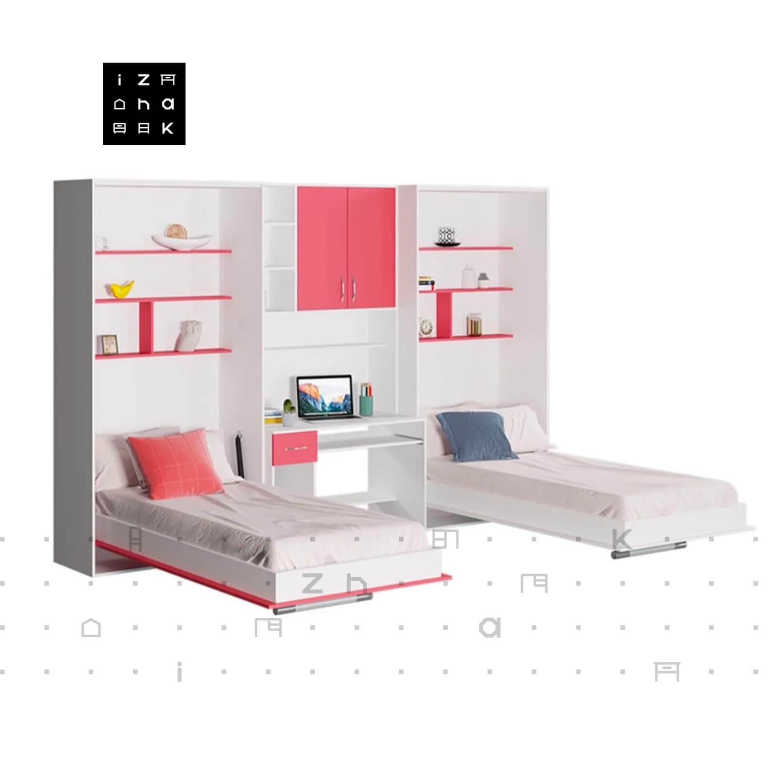 سرویس خواب دو تخت خوابه کمجا تاشو کمدی ام دی اف میز تحریر دار مدل پروین