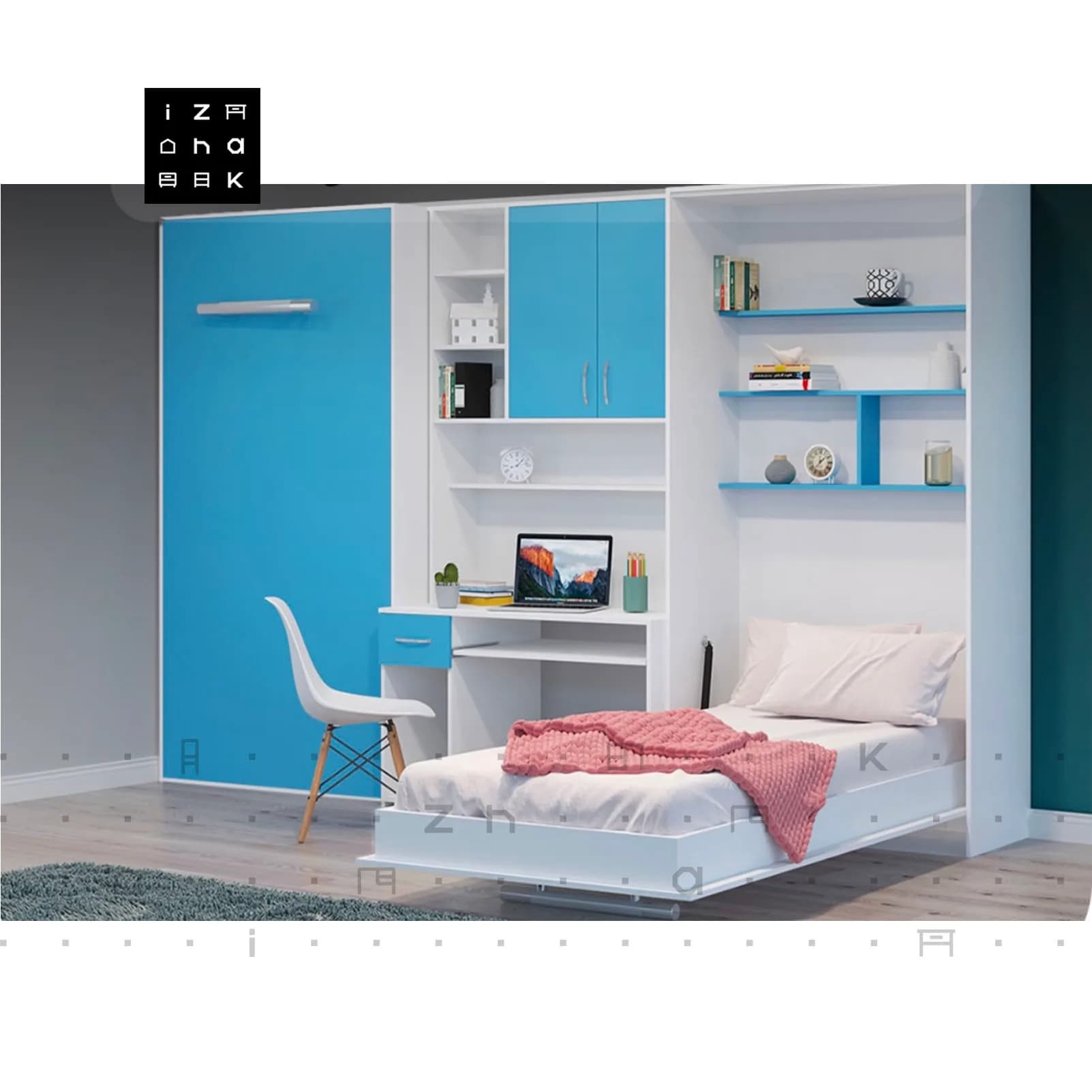 سرویس خواب دو تخت خوابه کمجا تاشو کمدی ام دی اف میز تحریر دار مدل پروین