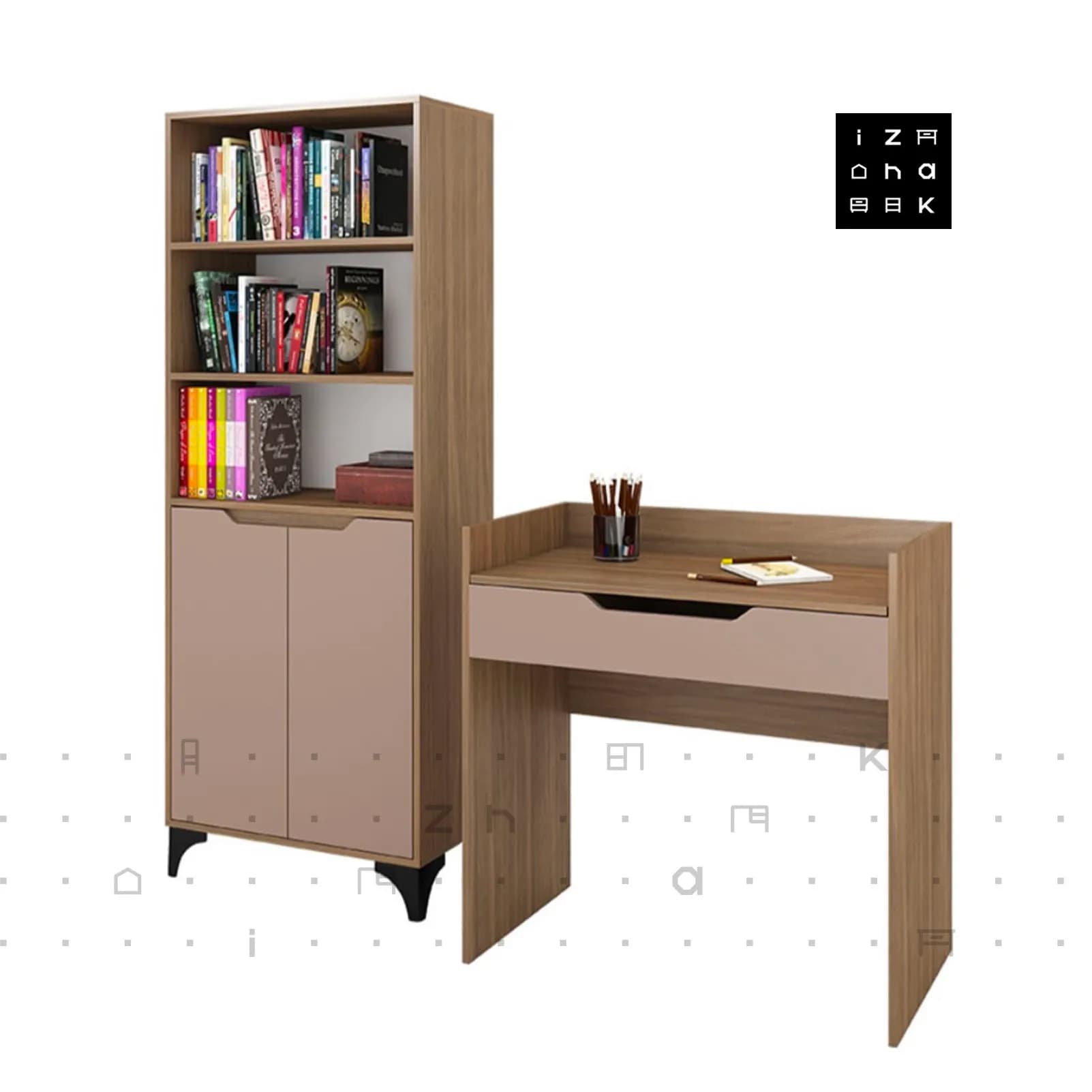 ست میز تحریر و کتابخانه نوجوان ام دی اف مدل باسیل