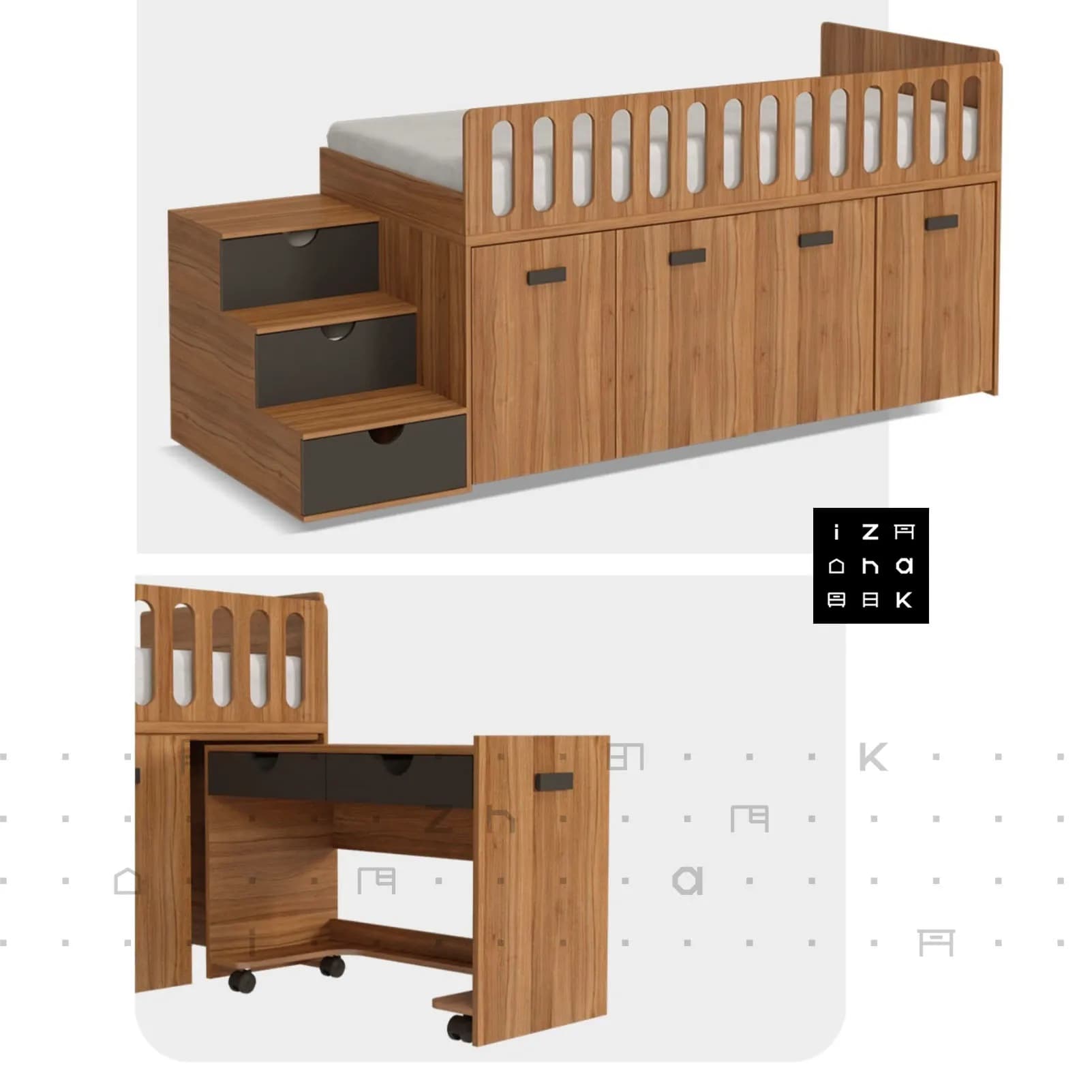 تخت خواب یک نفره میز تحریر دار ام دی اف مدل هرمس