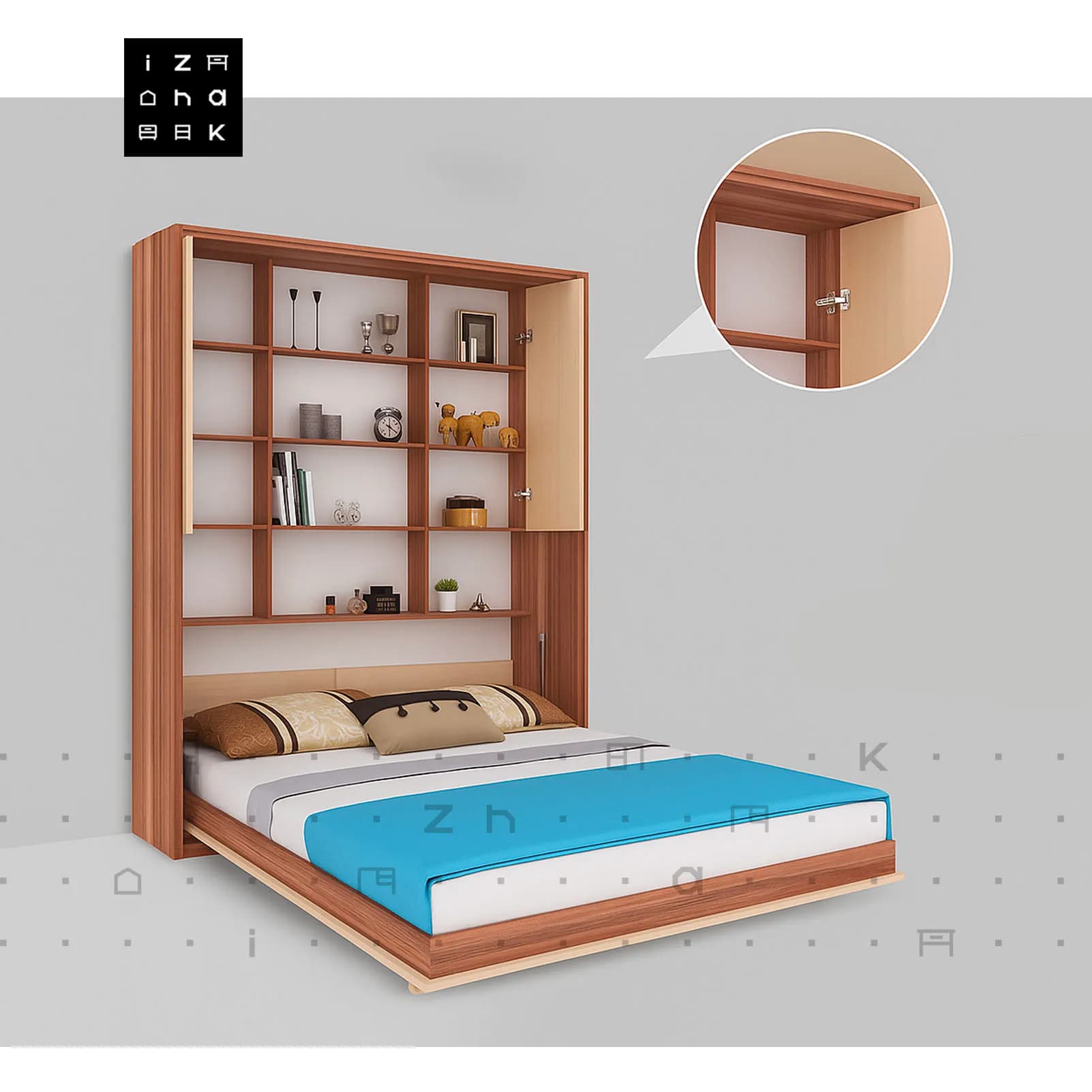 تخت خواب دو نفره کمجا تاشو کمدی ام دی اف مدل پرهام