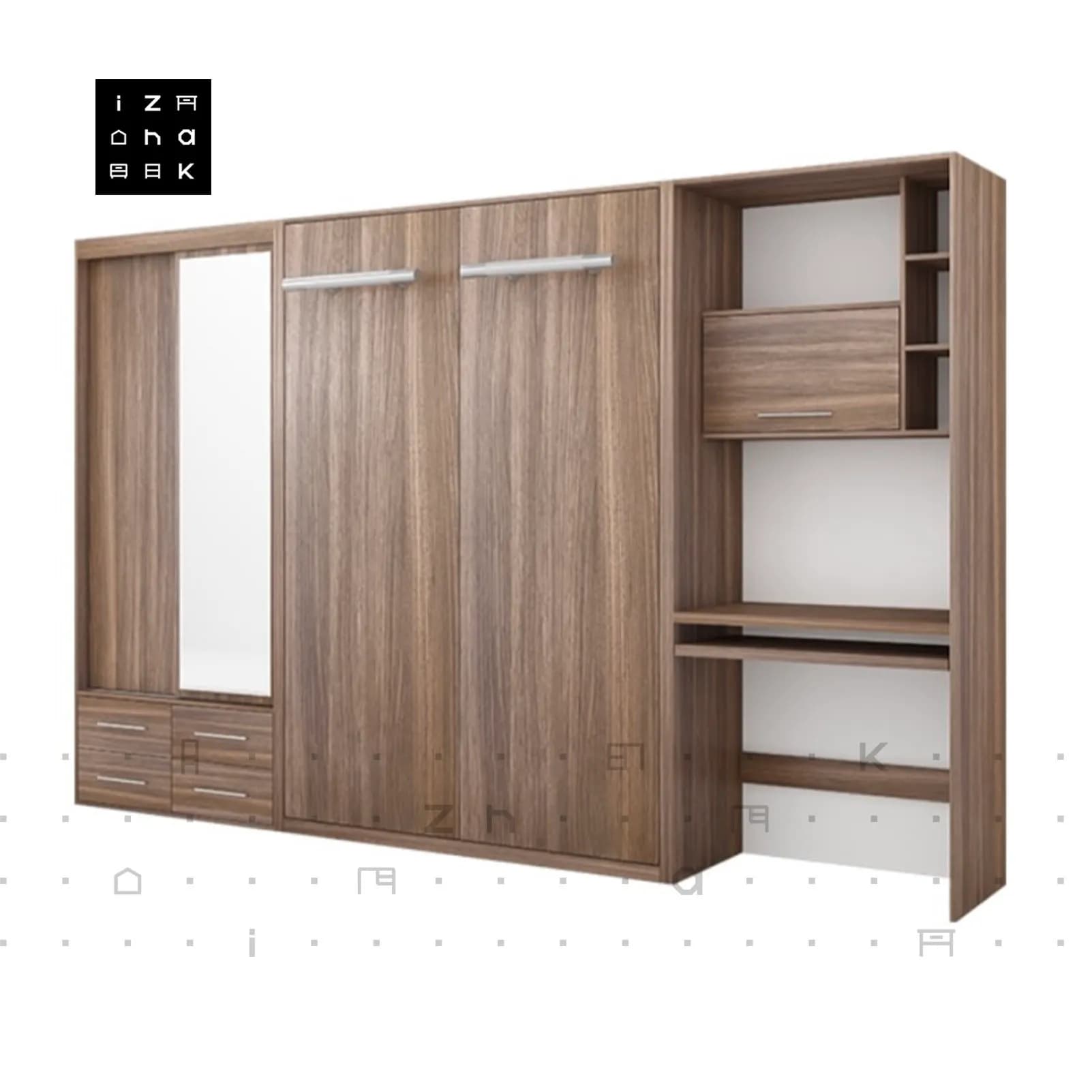 تخت خواب دو نفره کمجا تاشو کمدی میز تحریر دار ام دی اف مدل داریو