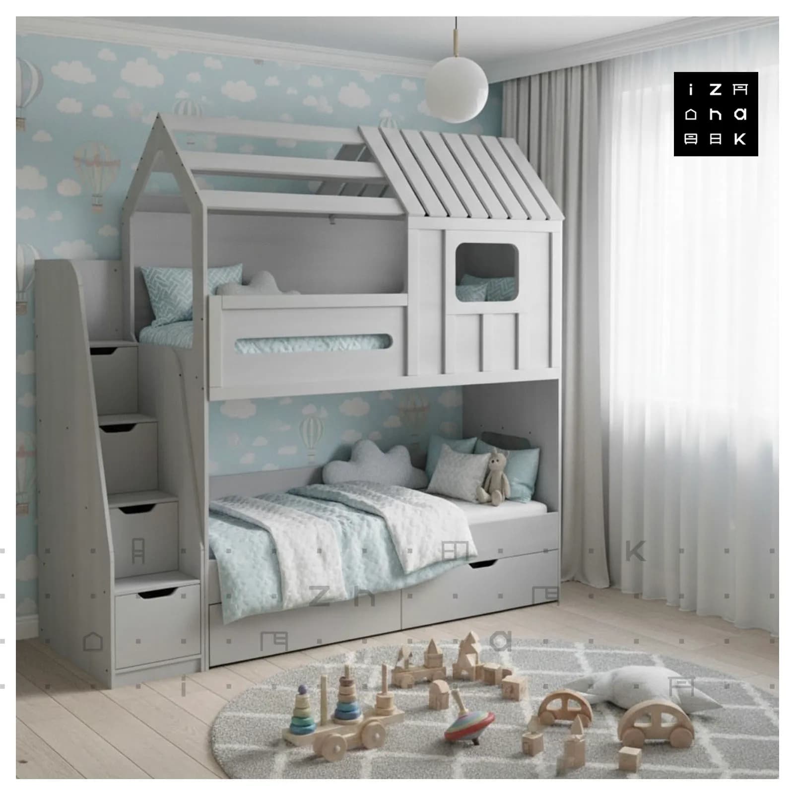 تخت خواب دو طبقه فانتزی طرح کلبه ام دی اف مدل تاراز