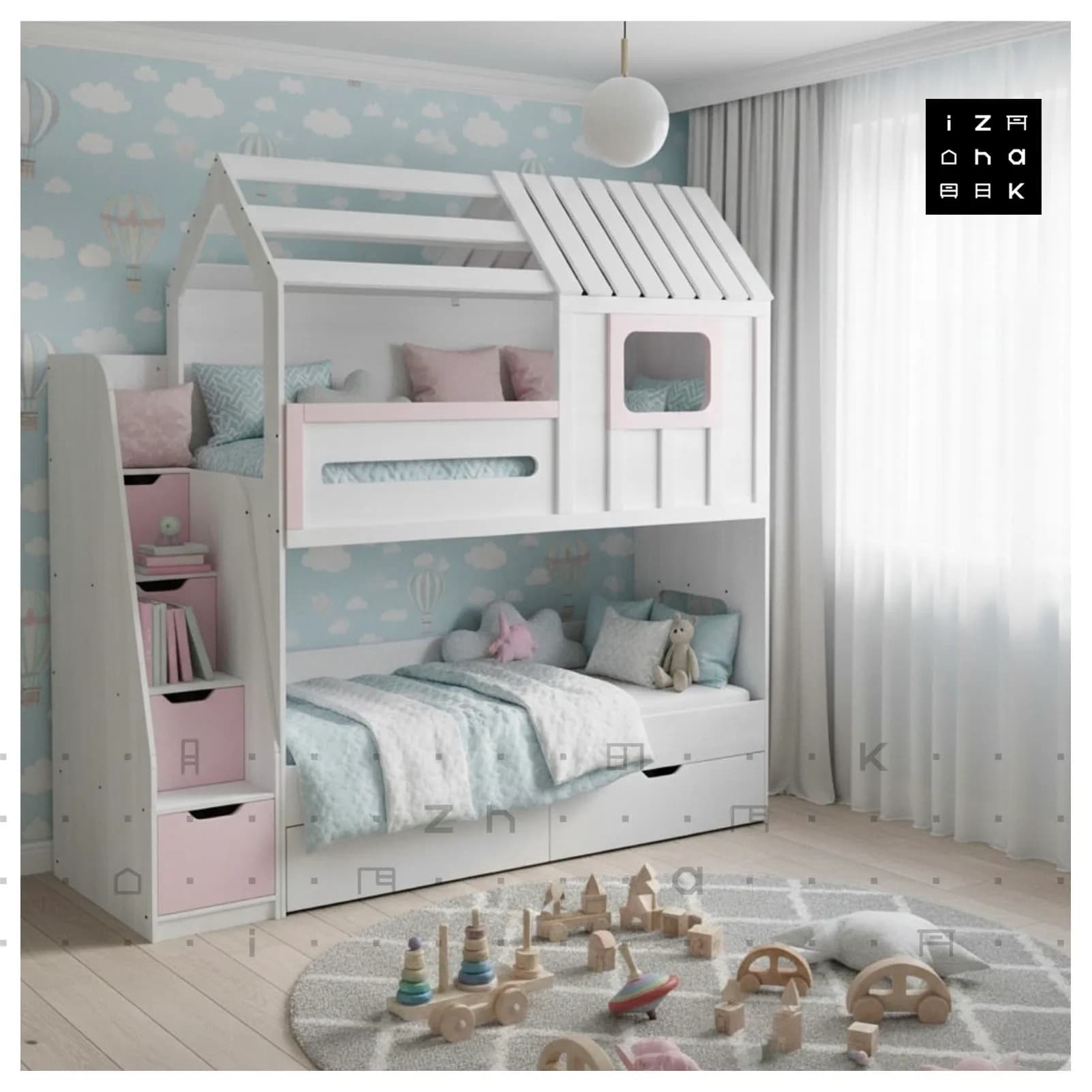 تخت خواب دو طبقه فانتزی طرح کلبه ام دی اف مدل تاراز