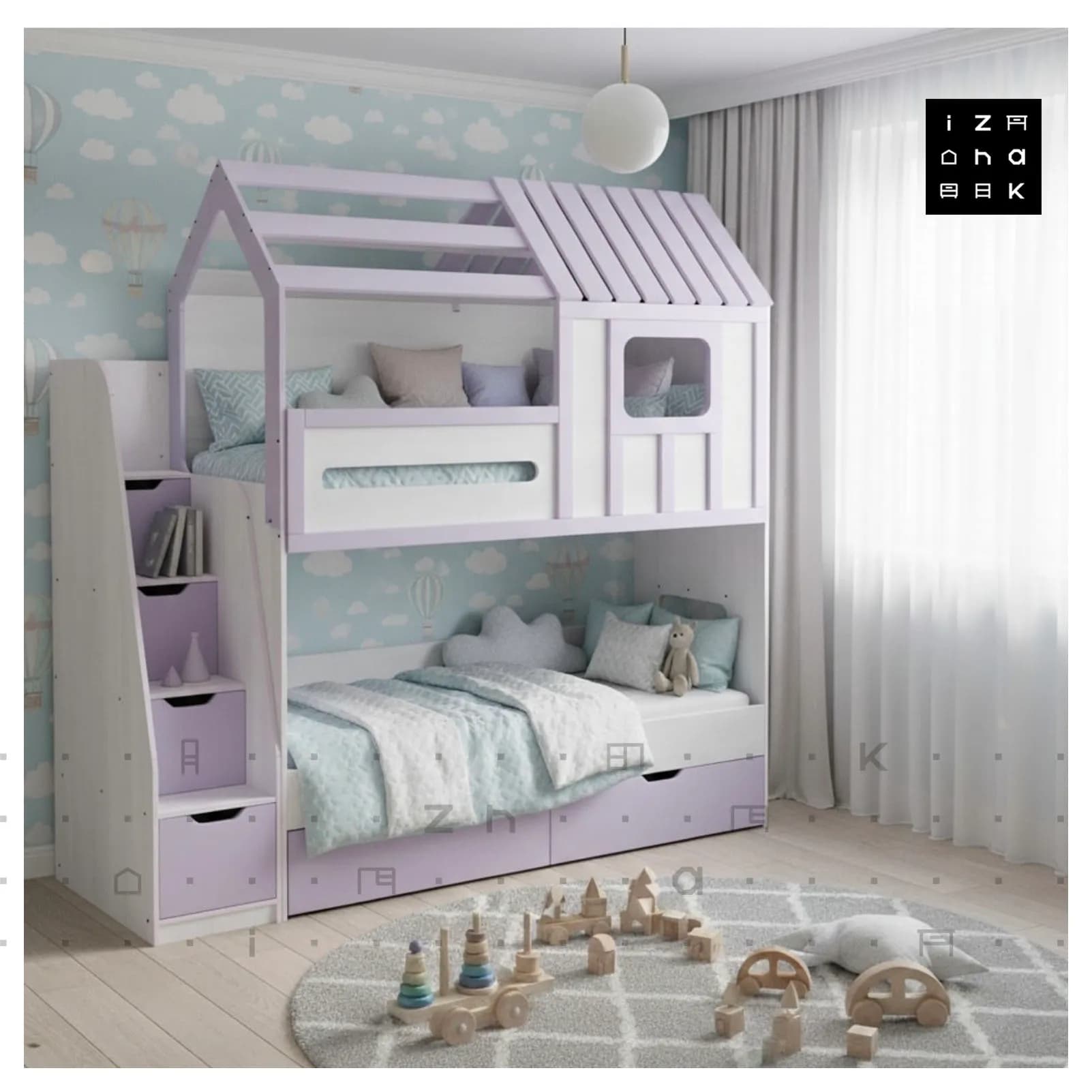 تخت خواب دو طبقه فانتزی طرح کلبه ام دی اف مدل تاراز