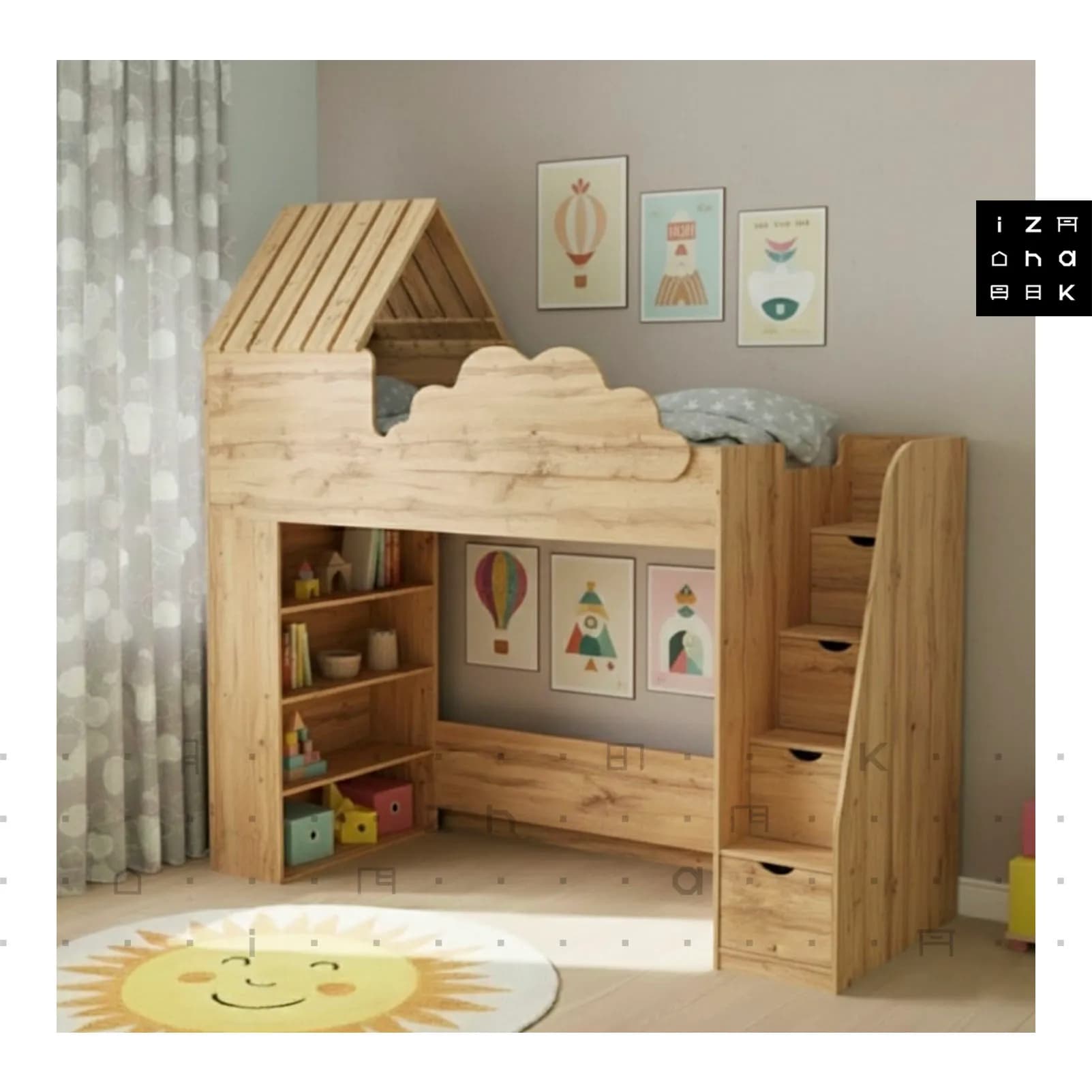 تخت خواب یک نفره کتابخانه دار فانتزی ام دی اف مدل دیانا