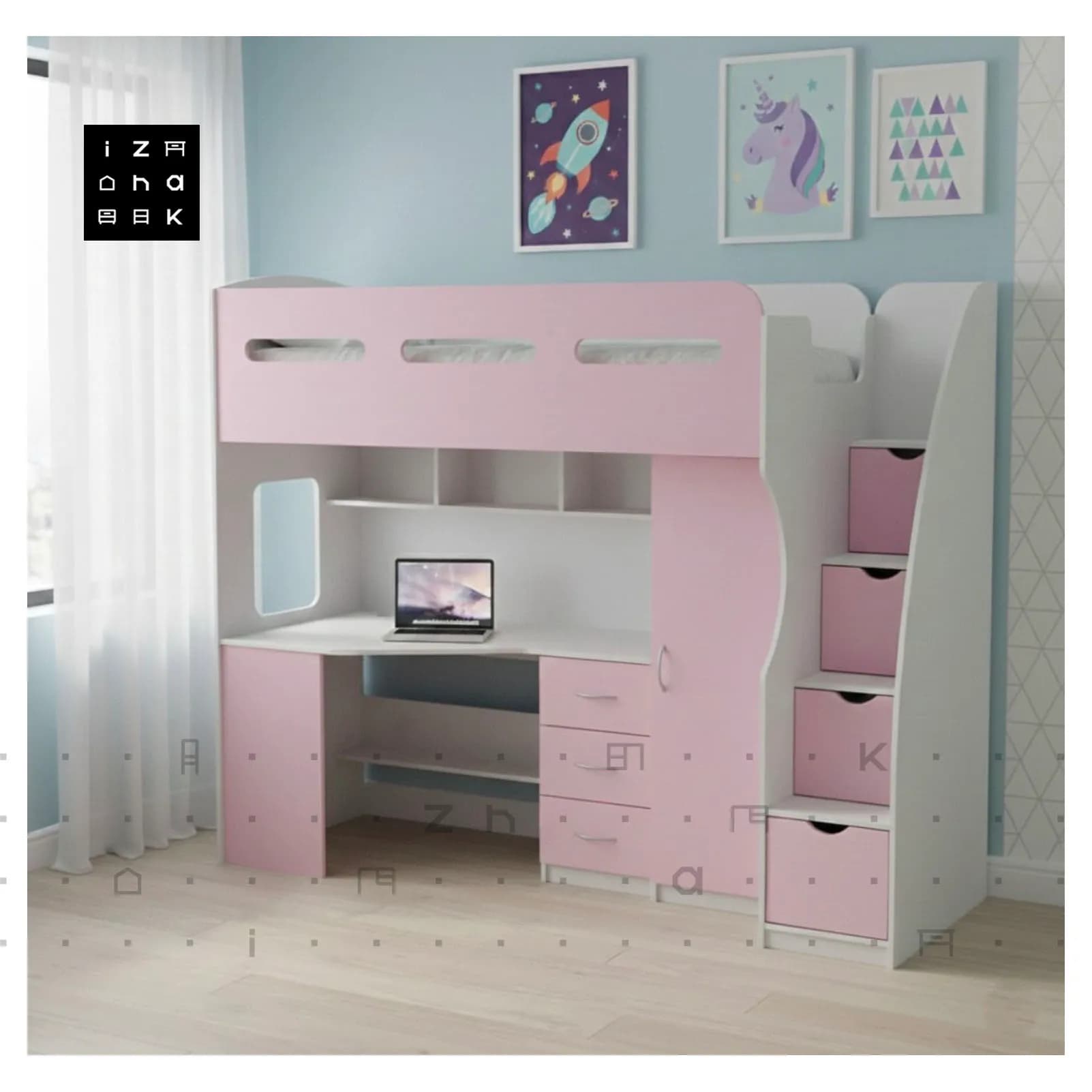 تخت خواب یکنفره دو طبقه All in One مدل امیلیا