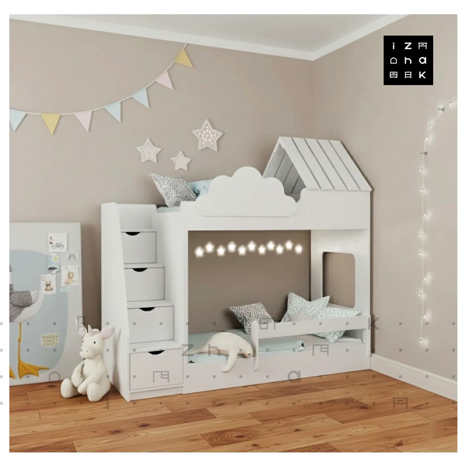 تخت خواب دو طبقه دخترانه فانتزی ام دی اف مدل دیانا