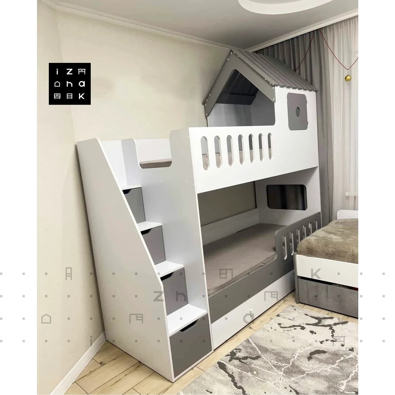 تخت خواب دو طبقه نوجوان با دکور کلبه مدل اورانوس