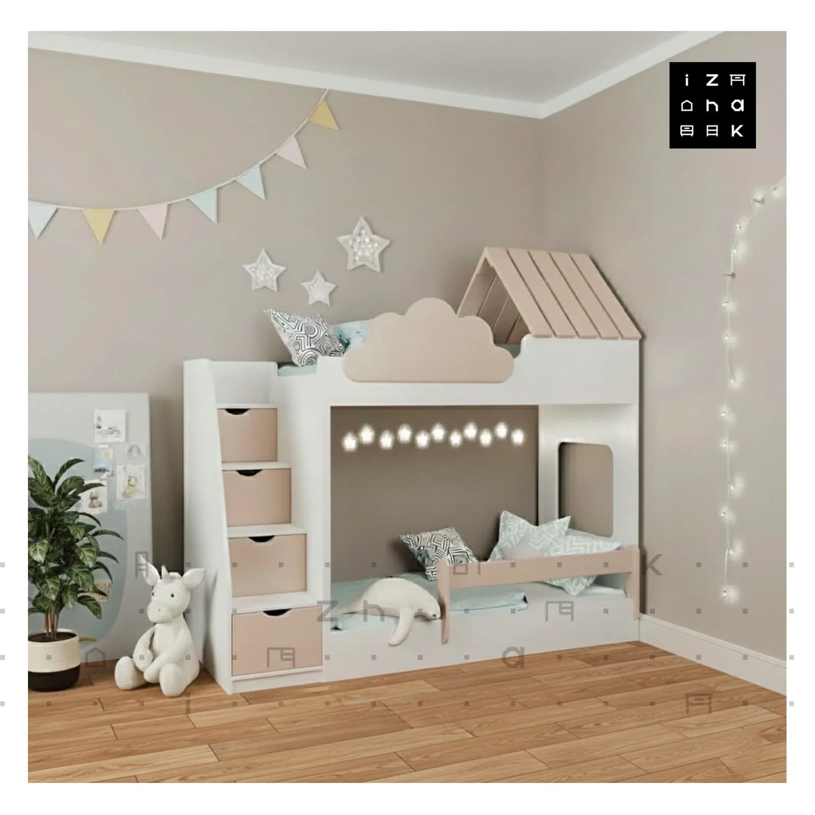 تخت خواب دو طبقه دخترانه فانتزی ام دی اف مدل دیانا