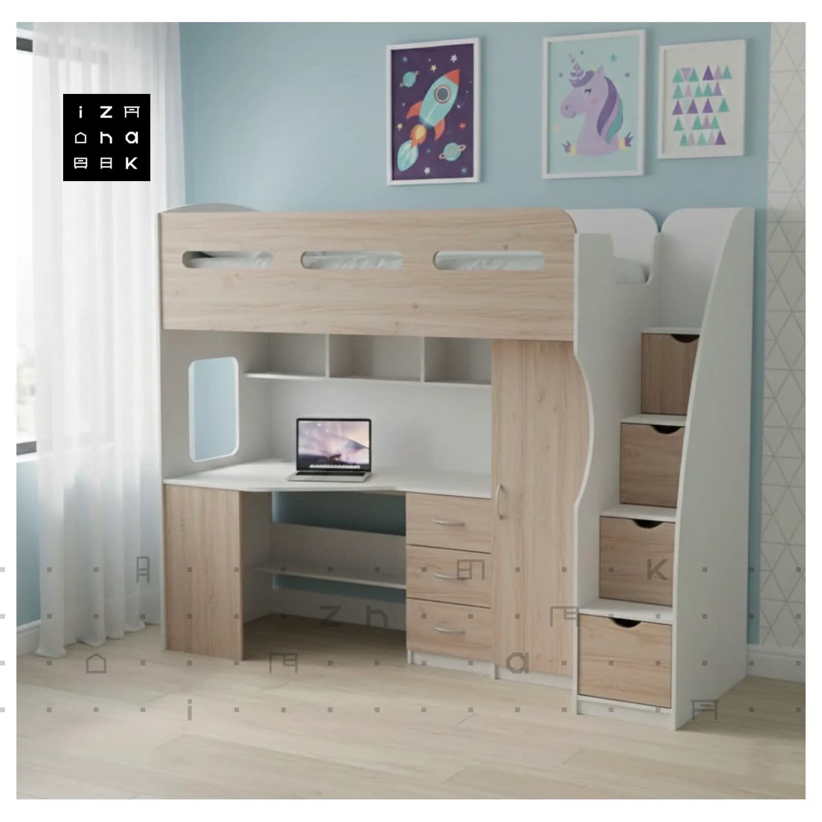 تخت خواب یکنفره دو طبقه All in One مدل امیلیا