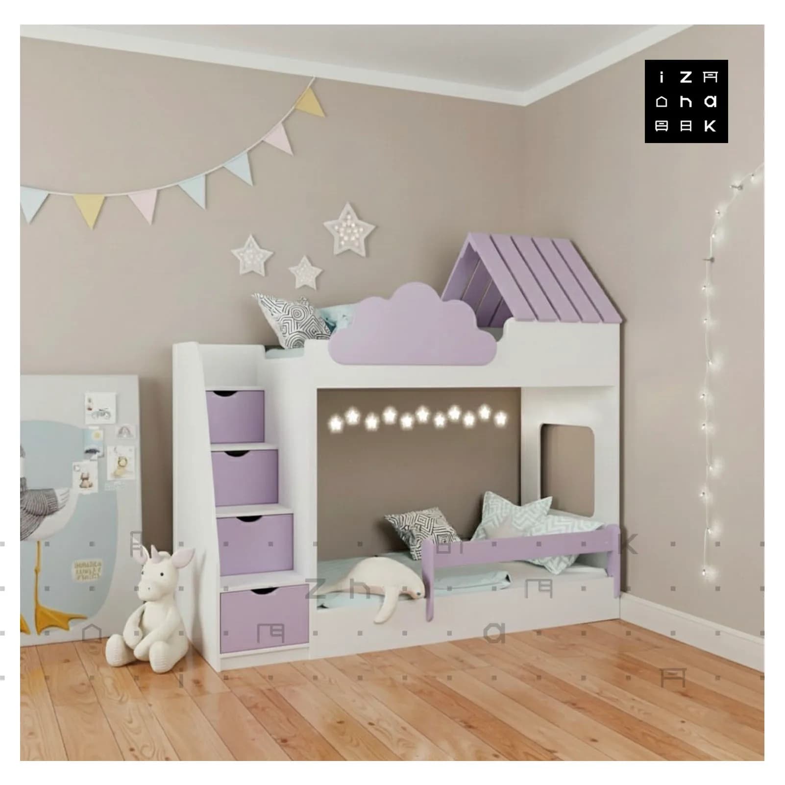 تخت خواب دو طبقه دخترانه فانتزی ام دی اف مدل دیانا