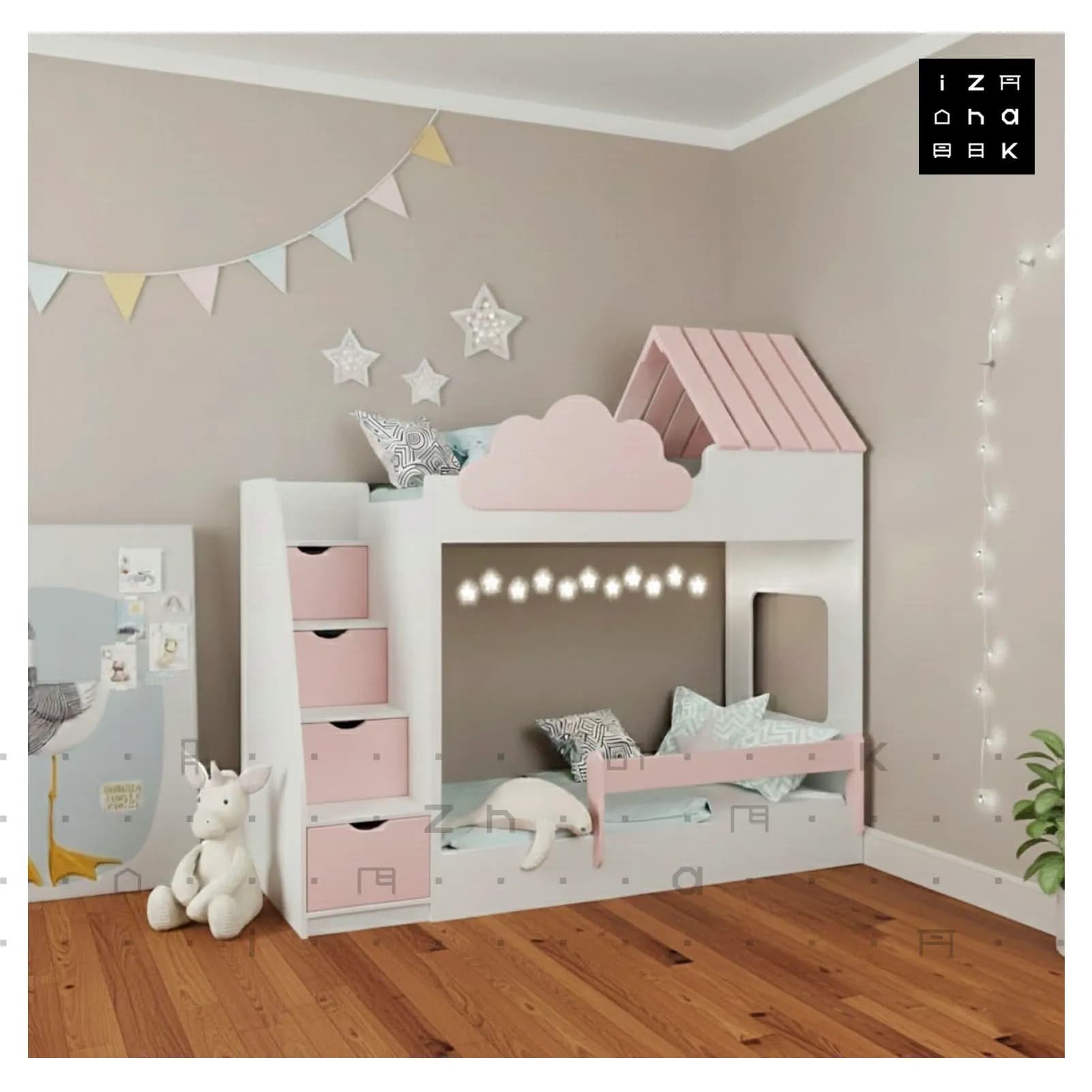 تخت خواب دو طبقه دخترانه فانتزی ام دی اف مدل دیانا