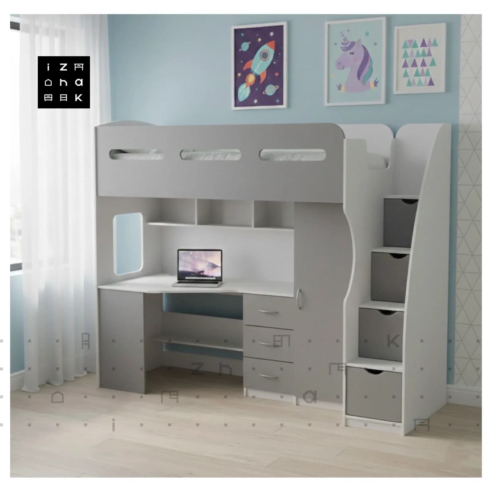 تخت خواب یکنفره دو طبقه All in One مدل امیلیا