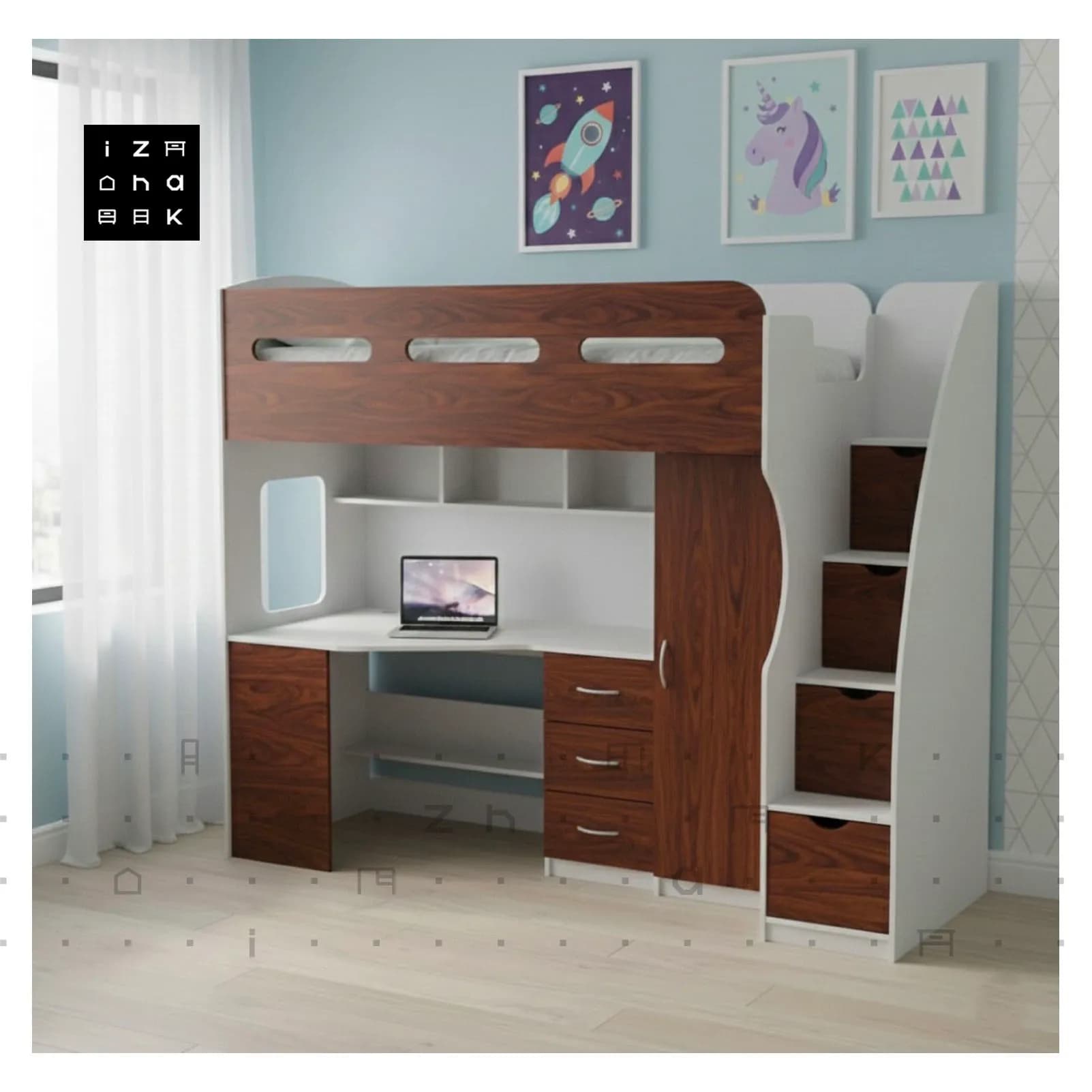 تخت خواب یکنفره دو طبقه All in One مدل امیلیا