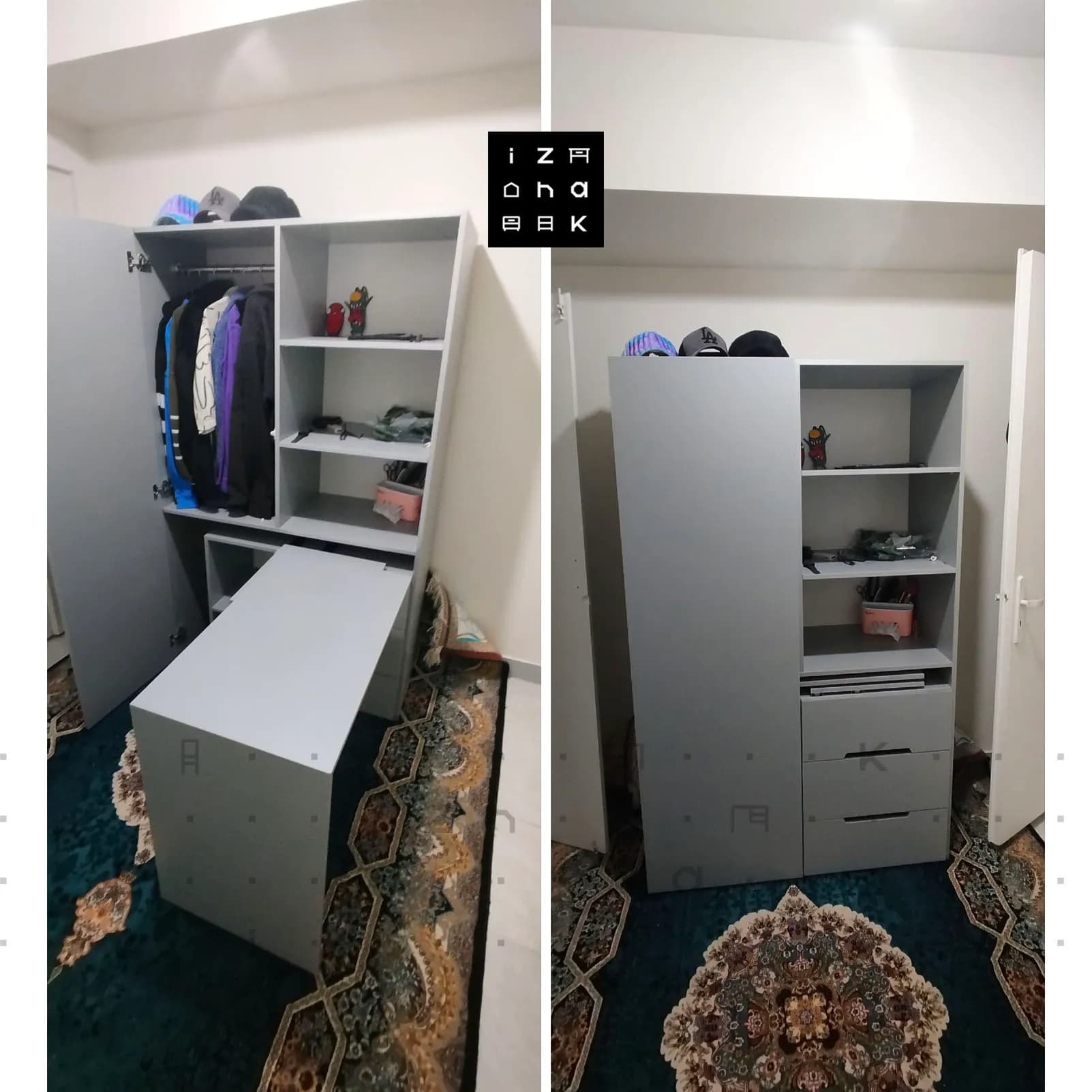 کمد کتابخانه ام دی اف با میز تحریر تاشو مدل ستایش