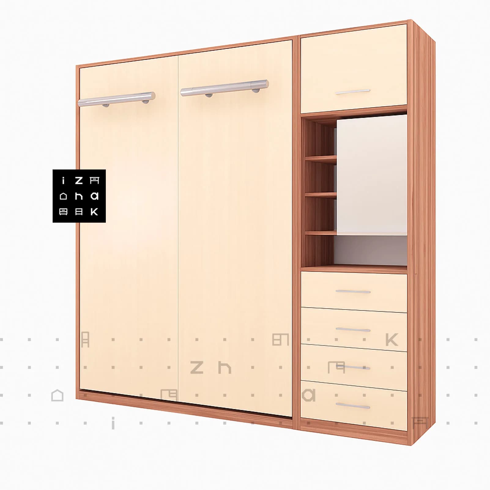 تخت خواب دو نفره کمجا تاشو کمدی ام دی اف مدل پرهام