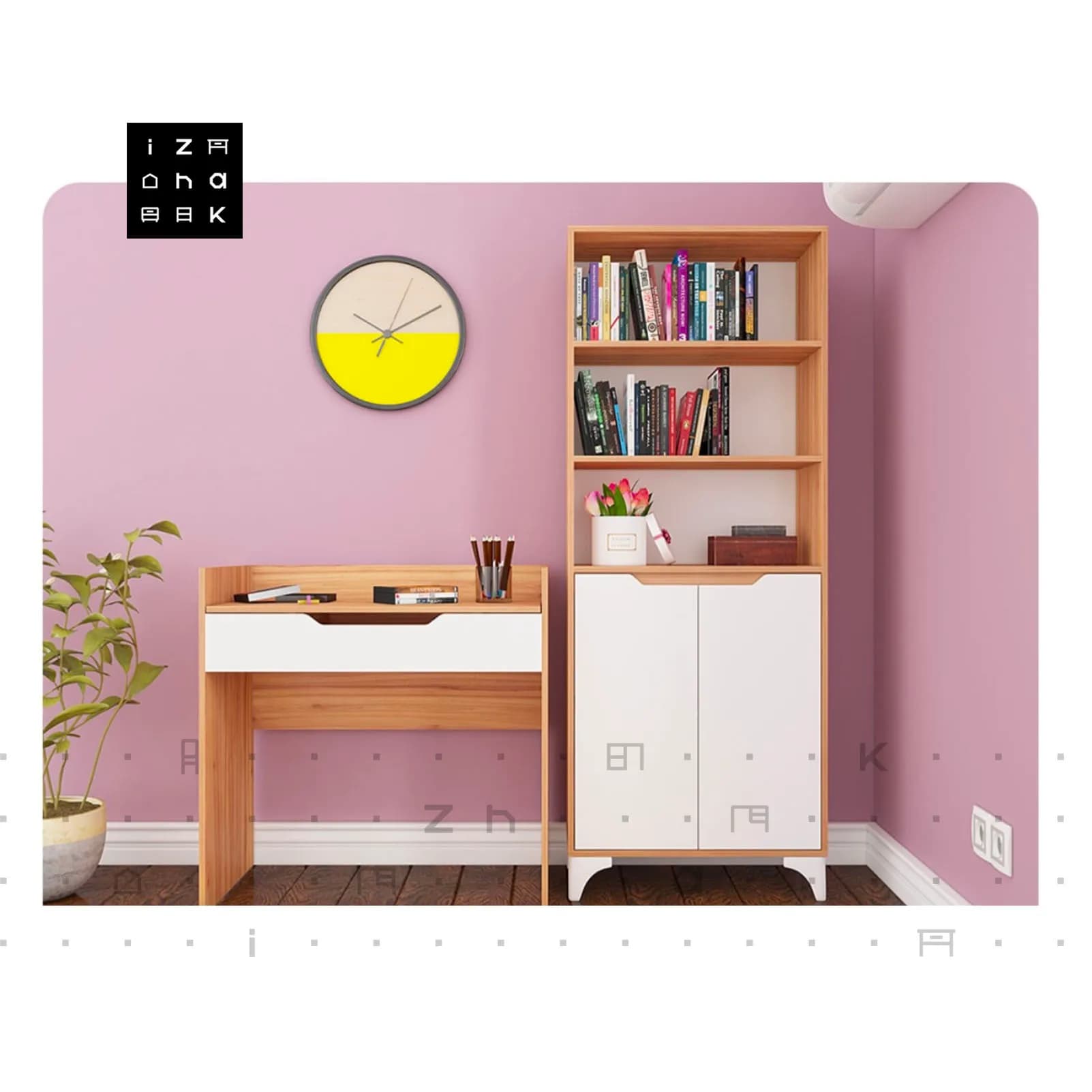 ست میز تحریر و کتابخانه نوجوان ام دی اف مدل باسیل