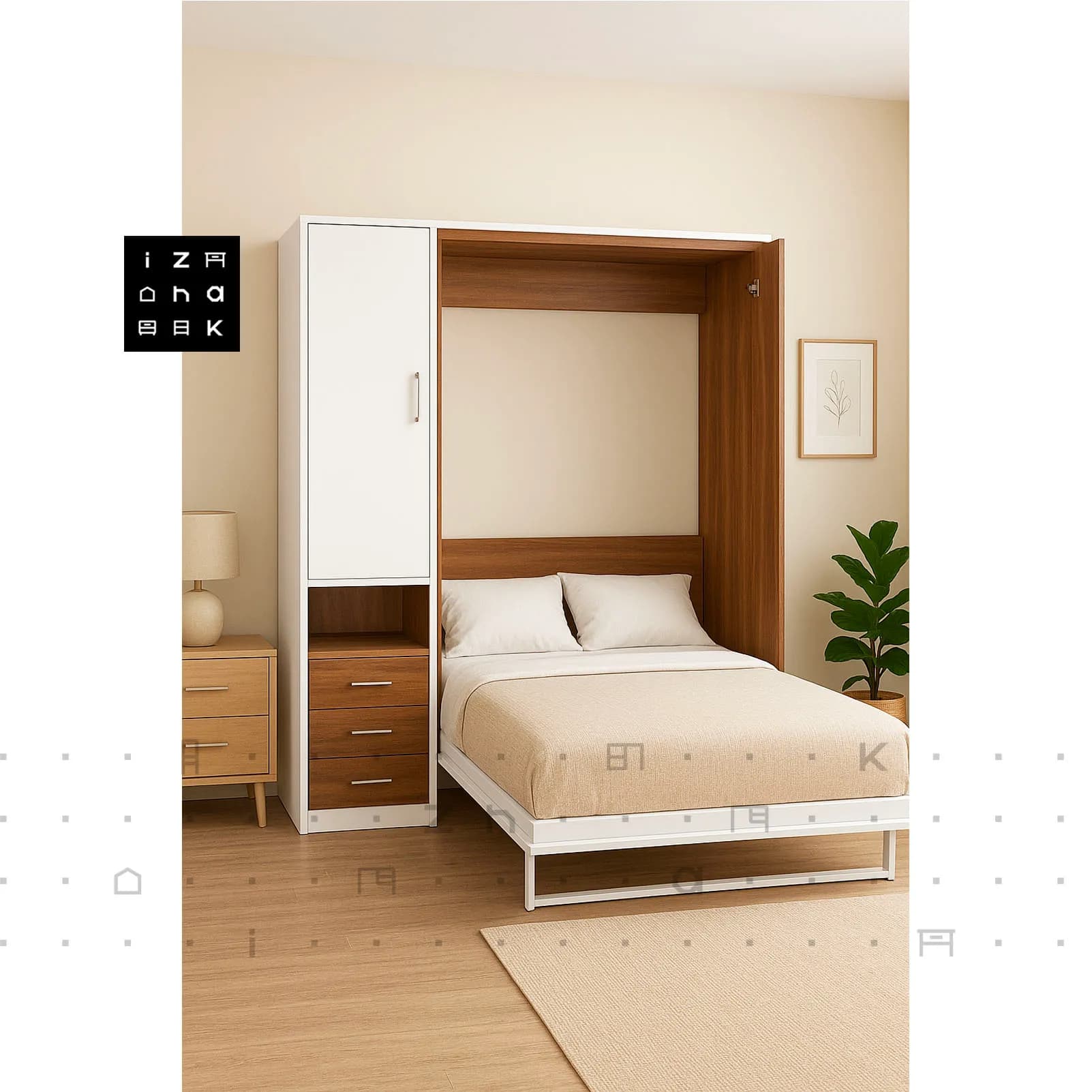 تختخواب دونفره تاشو کمدی ام دی اف مدل اپال