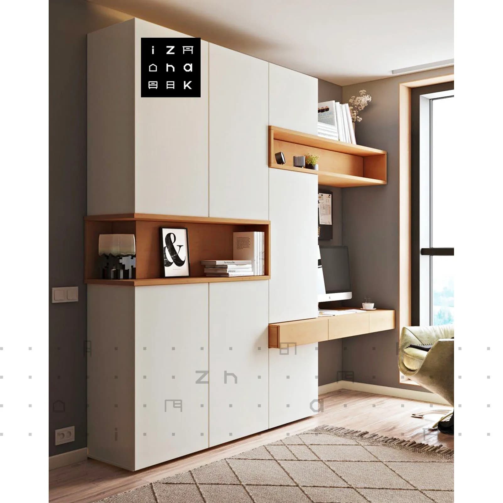 کمد میز تحریر دار با شلف مدرن مدل آززرم