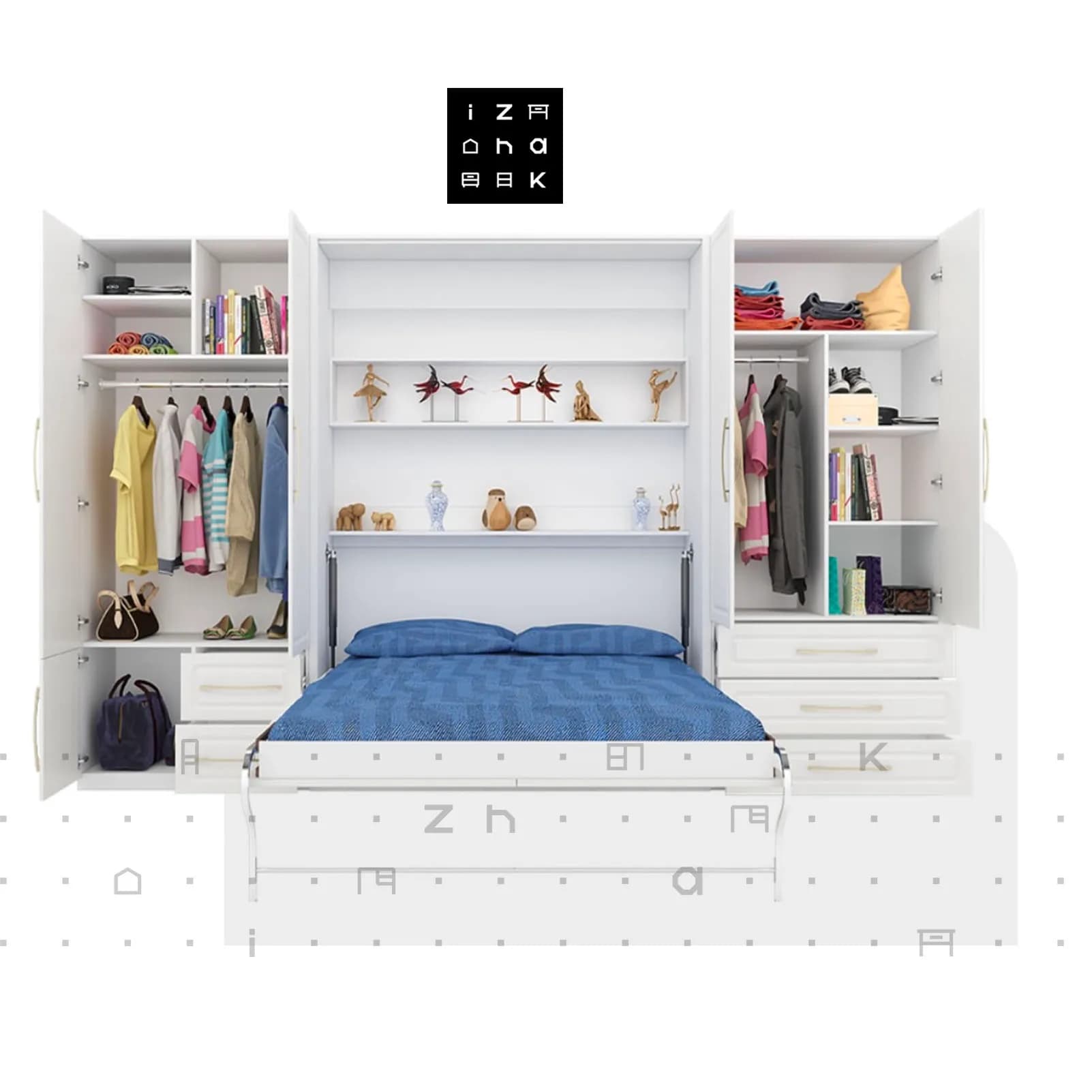 تخت خواب دو نفره کمجا تاشو کمدی ممبران مدل ویلا