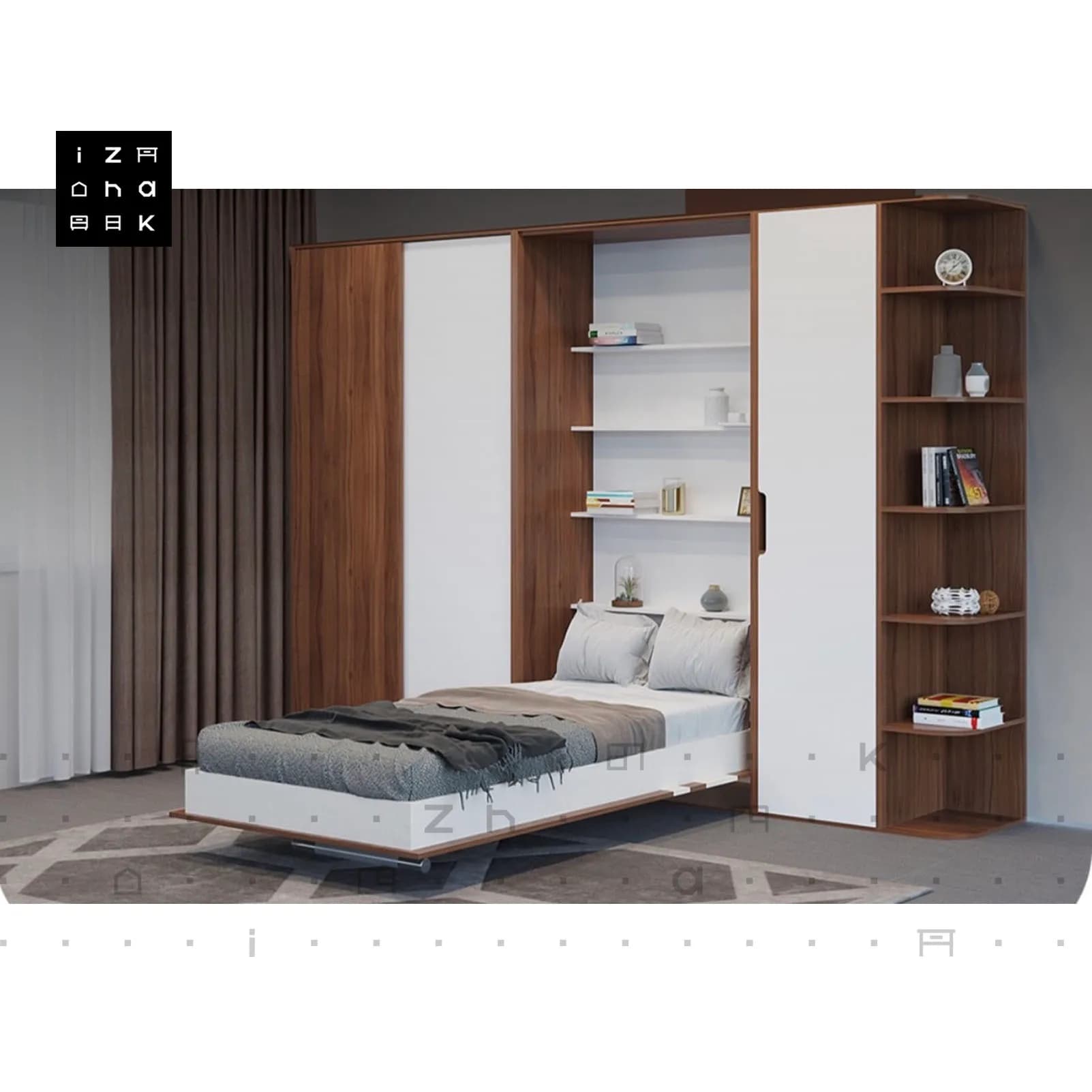 تخت خواب یک نفره کمجا تاشو کمدی ام دی اف مدل روچی