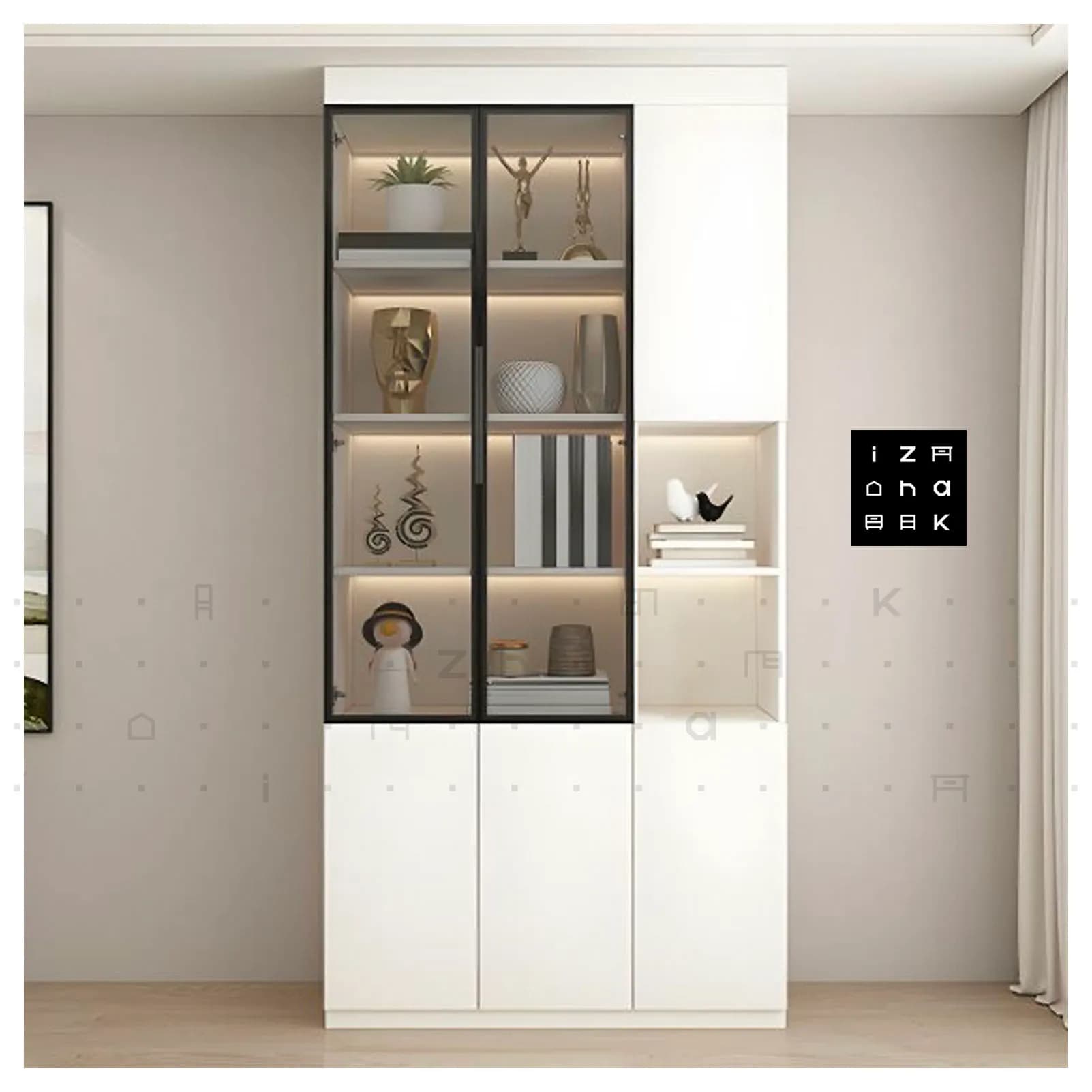 ویترین کتابخانه با درب فریم لس مدل ژاله