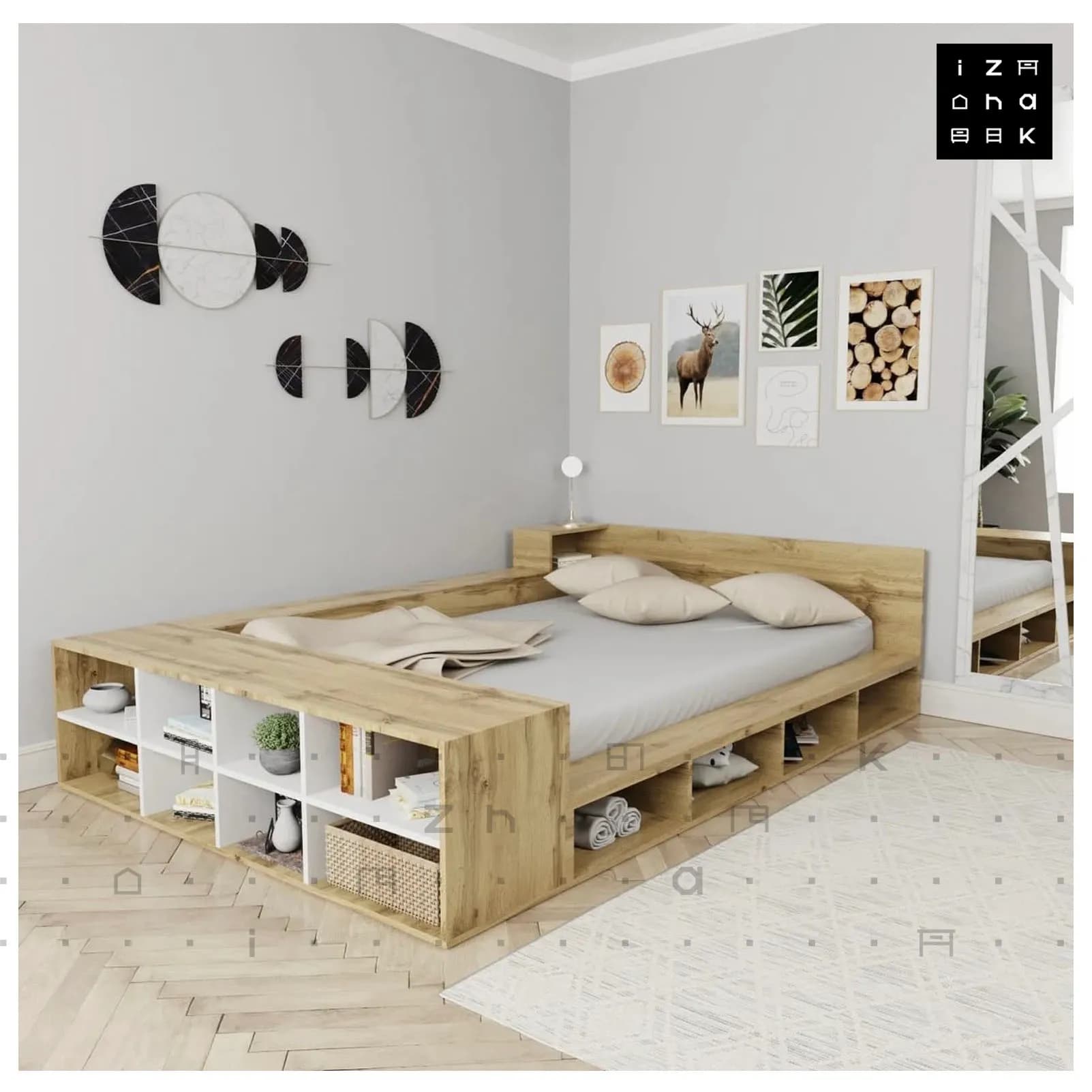 تخت خواب یکنفره کتابخانه دار ام دی اف مدل رابین