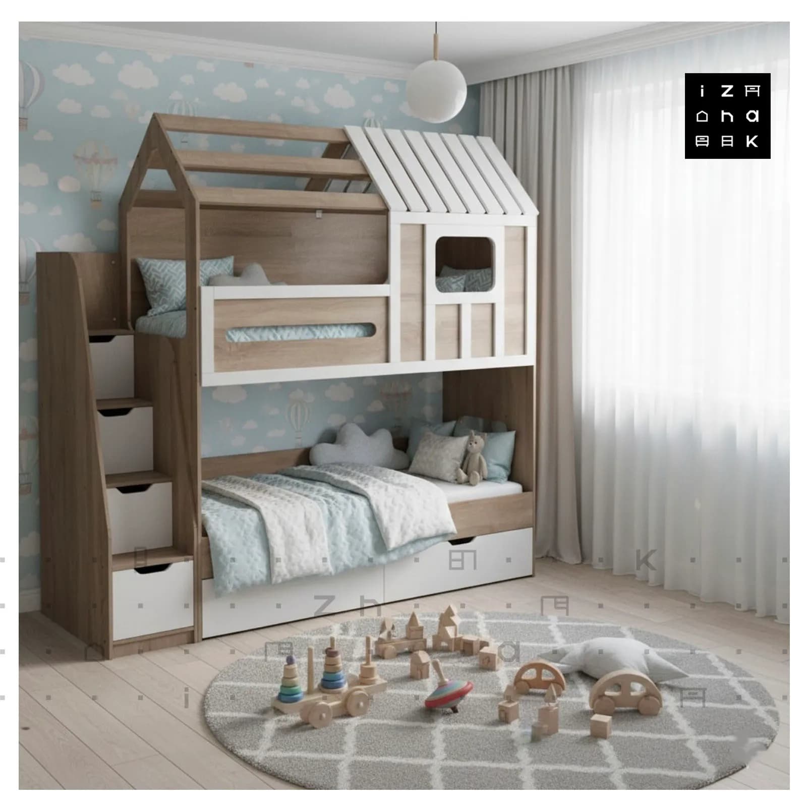 تخت خواب دو طبقه فانتزی طرح کلبه ام دی اف مدل تاراز