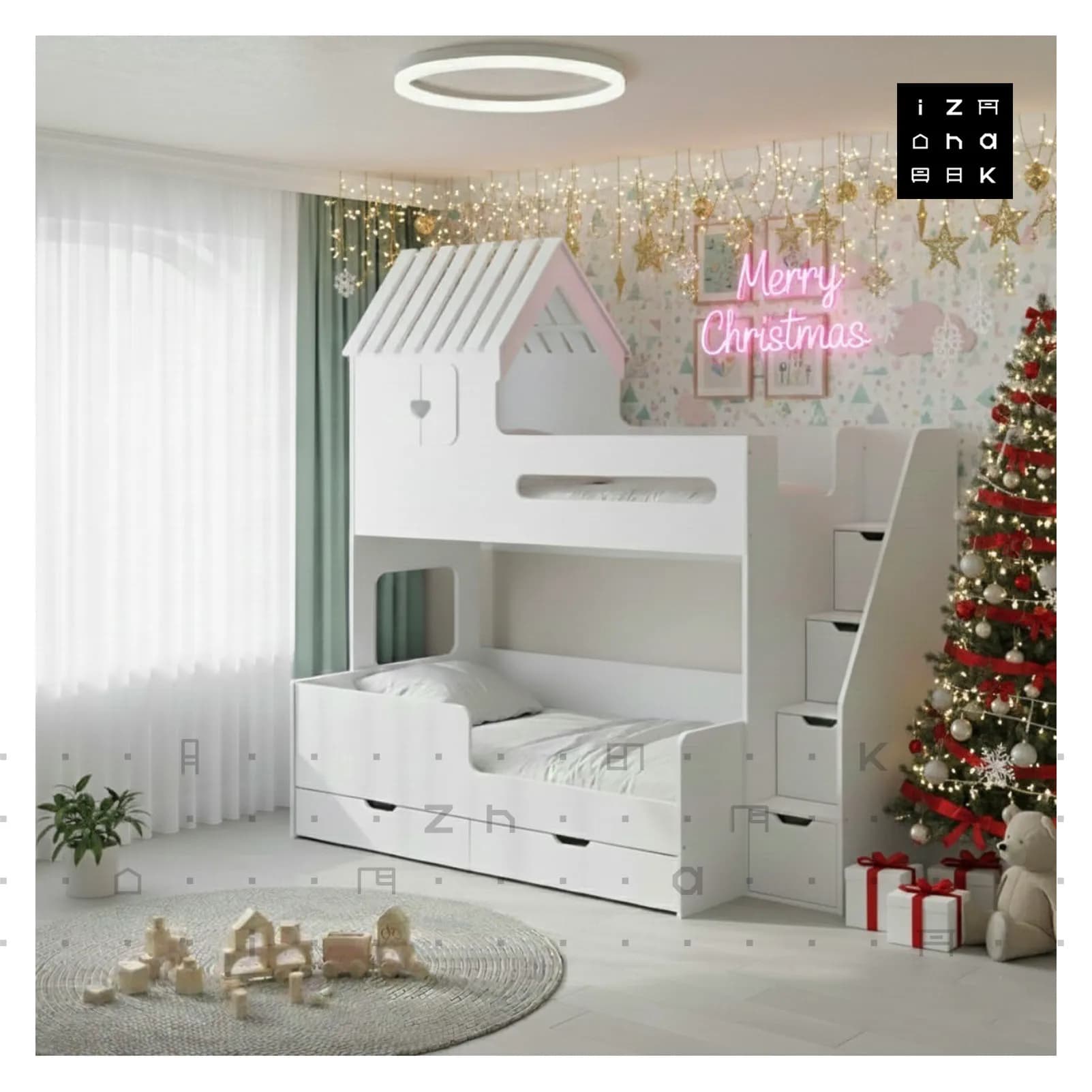 تخت خواب دو طبقه نوجوان با دکور کلبه مدل اورانوس