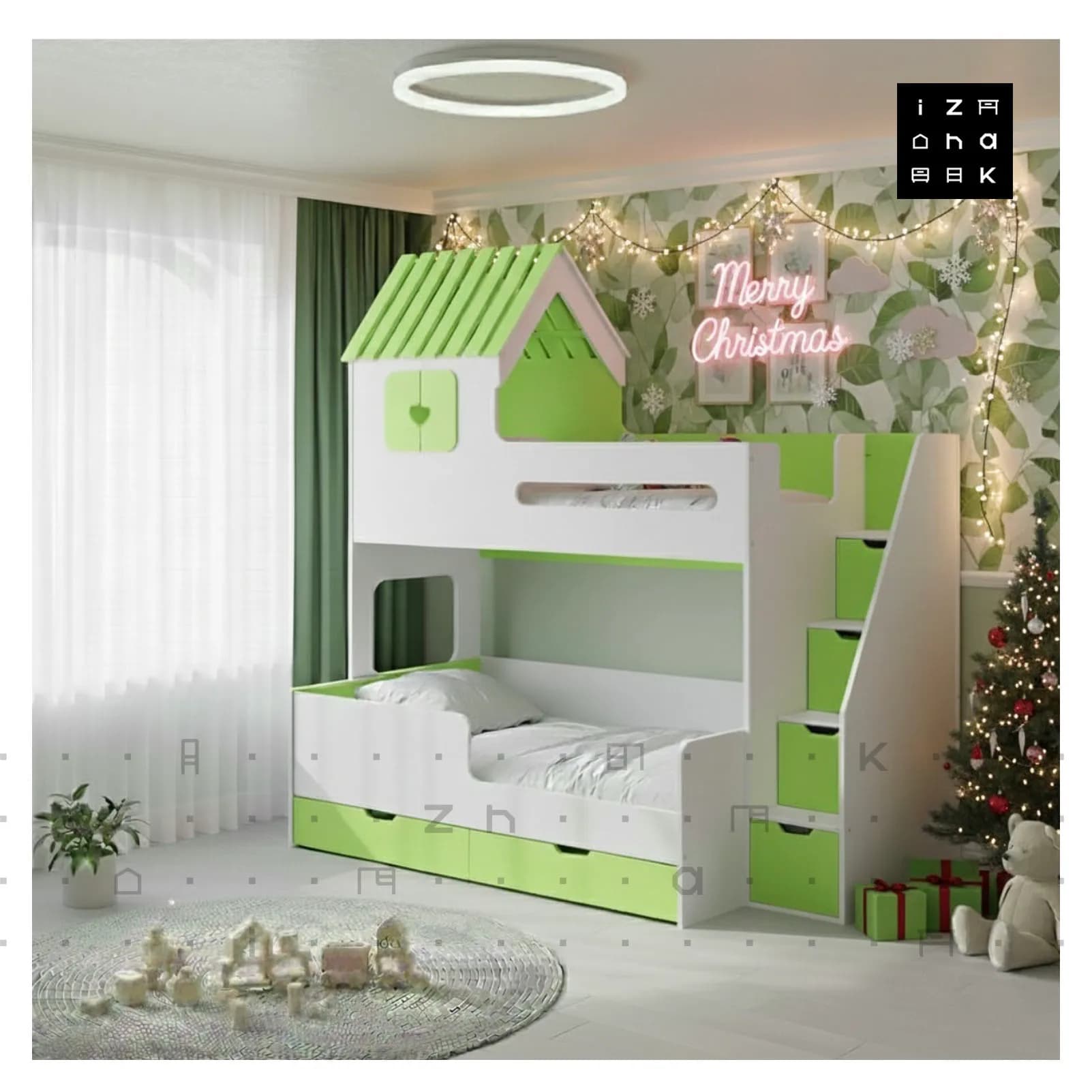 تخت خواب دو طبقه نوجوان با دکور کلبه مدل اورانوس