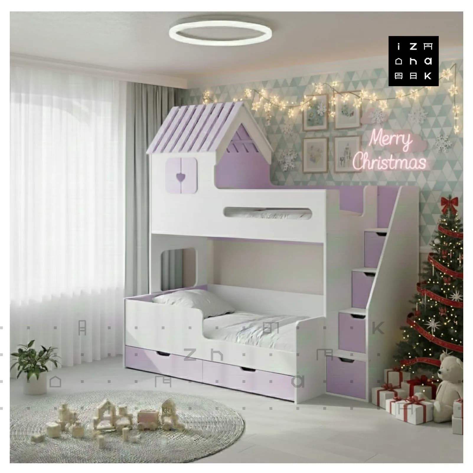 تخت خواب دو طبقه نوجوان با دکور کلبه مدل اورانوس