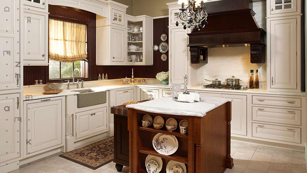 در آشپزخانه به سبک کابینت رومی می‌توانید از جزیزه استفاده کنید.